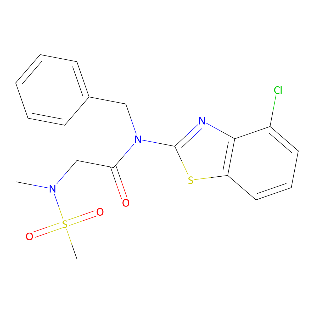 N-benzyl-N-(4-chloro-1,3-benzothiazol-2-yl)-2-(N-methylmethanesulfonamido)acetamide molecular structure, CAS 1172287-31-8
