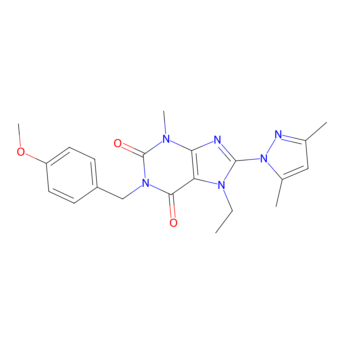 8-(3,5-dimethyl-1H-pyrazol-1-yl)-7-ethyl-1-(4-methoxybenzyl)-3-methyl-1H-purine-2,6(3H,7H)-dione molecular structure, CAS 1172287-75-0
