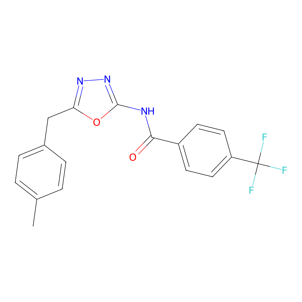 N-(5-(4-methylbenzyl)-1,3,4-oxadiazol-2-yl)-4-(trifluoromethyl)benzamide molecular structure, CAS 1172291-73-4