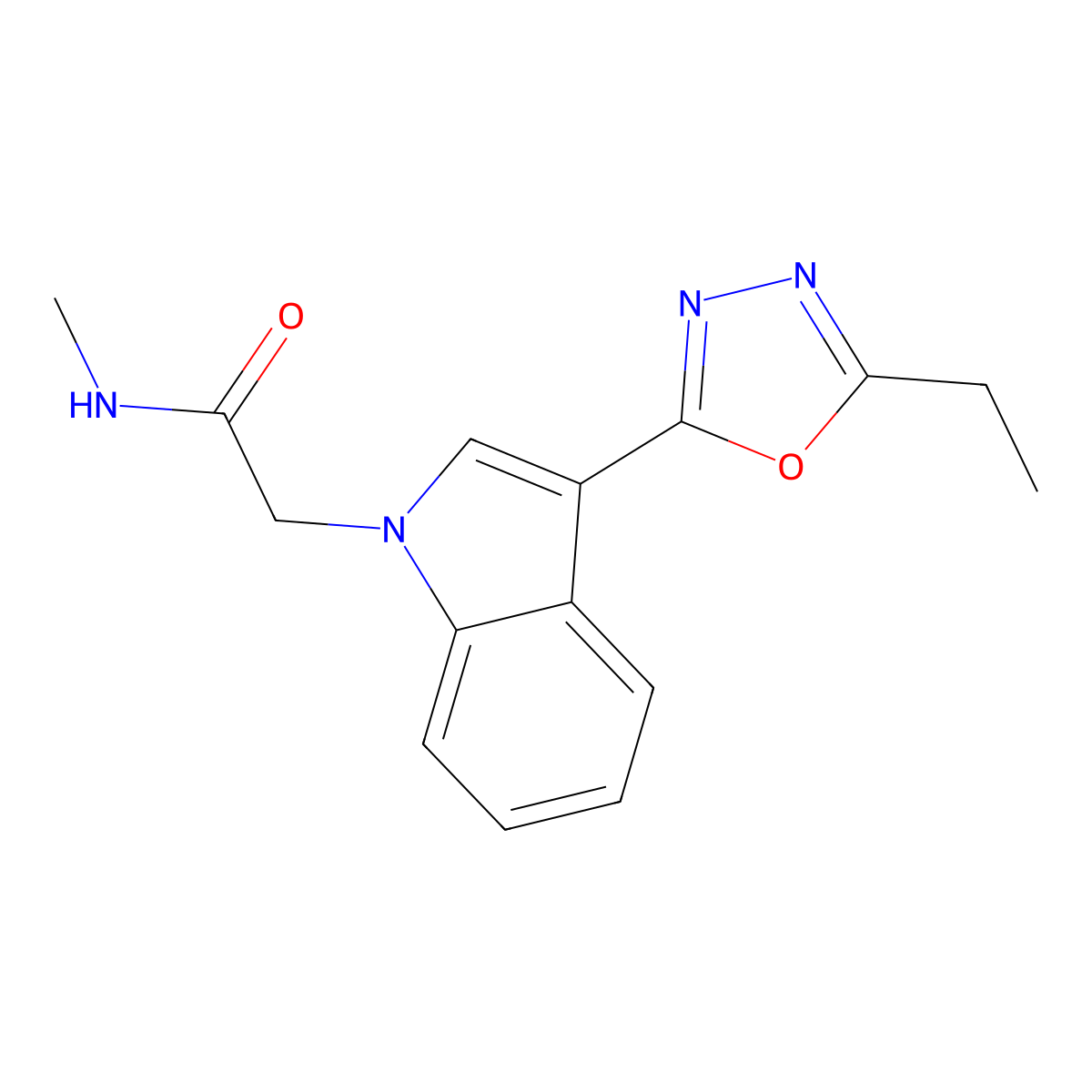 2-(3-(5-ethyl-1,3,4-oxadiazol-2-yl)-1H-indol-1-yl)-N-methylacetamide molecular structure, CAS 1172292-47-5