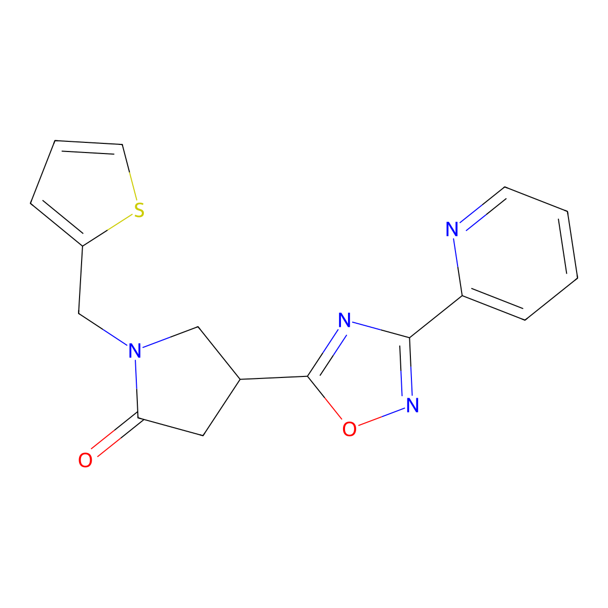 4-(3-(Pyridin-2-yl)-1,2,4-oxadiazol-5-yl)-1-(thiophen-2-ylmethyl)pyrrolidin-2-one molecular structure, CAS 1172295-30-5