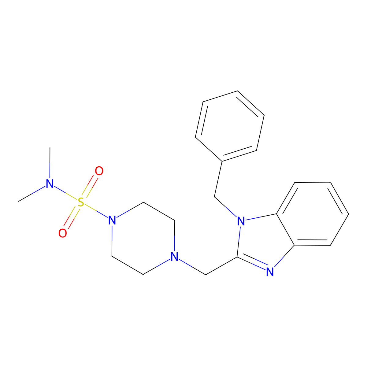 4-((1-benzyl-1H-benzo[d]imidazol-2-yl)methyl)-N,N-dimethylpiperazine-1-sulfonamide molecular structure, CAS 1172295-33-8