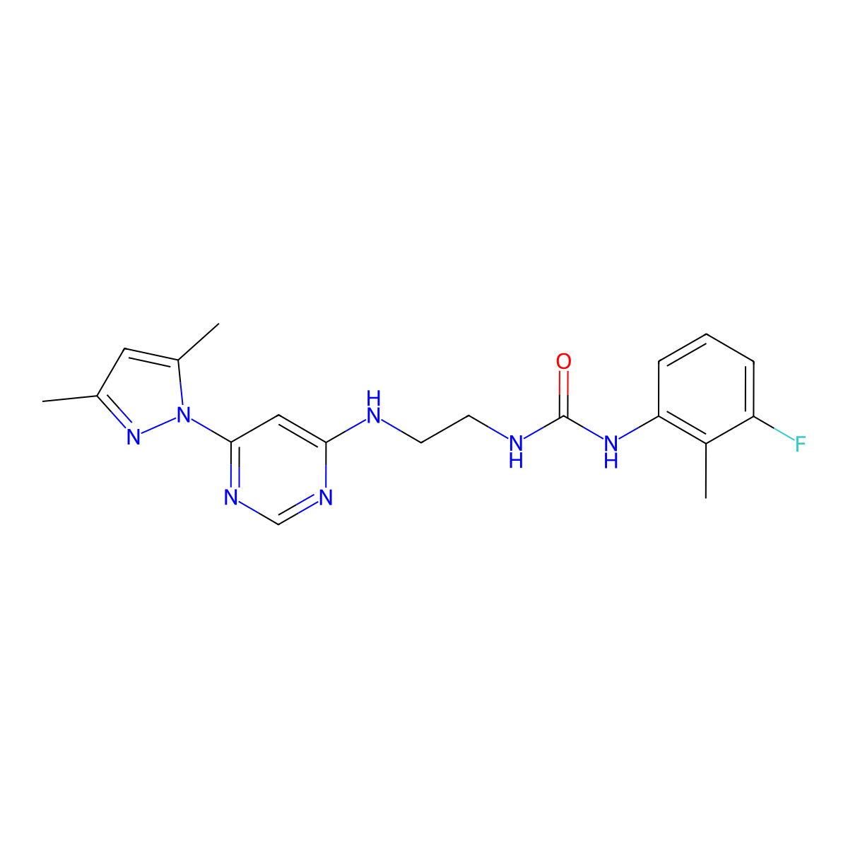 1-(2-((6-(3,5-dimethyl-1H-pyrazol-1-yl)pyrimidin-4-yl)amino)ethyl)-3-(3-fluoro-2-methylphenyl)urea molecular structure, CAS 1172295-80-5