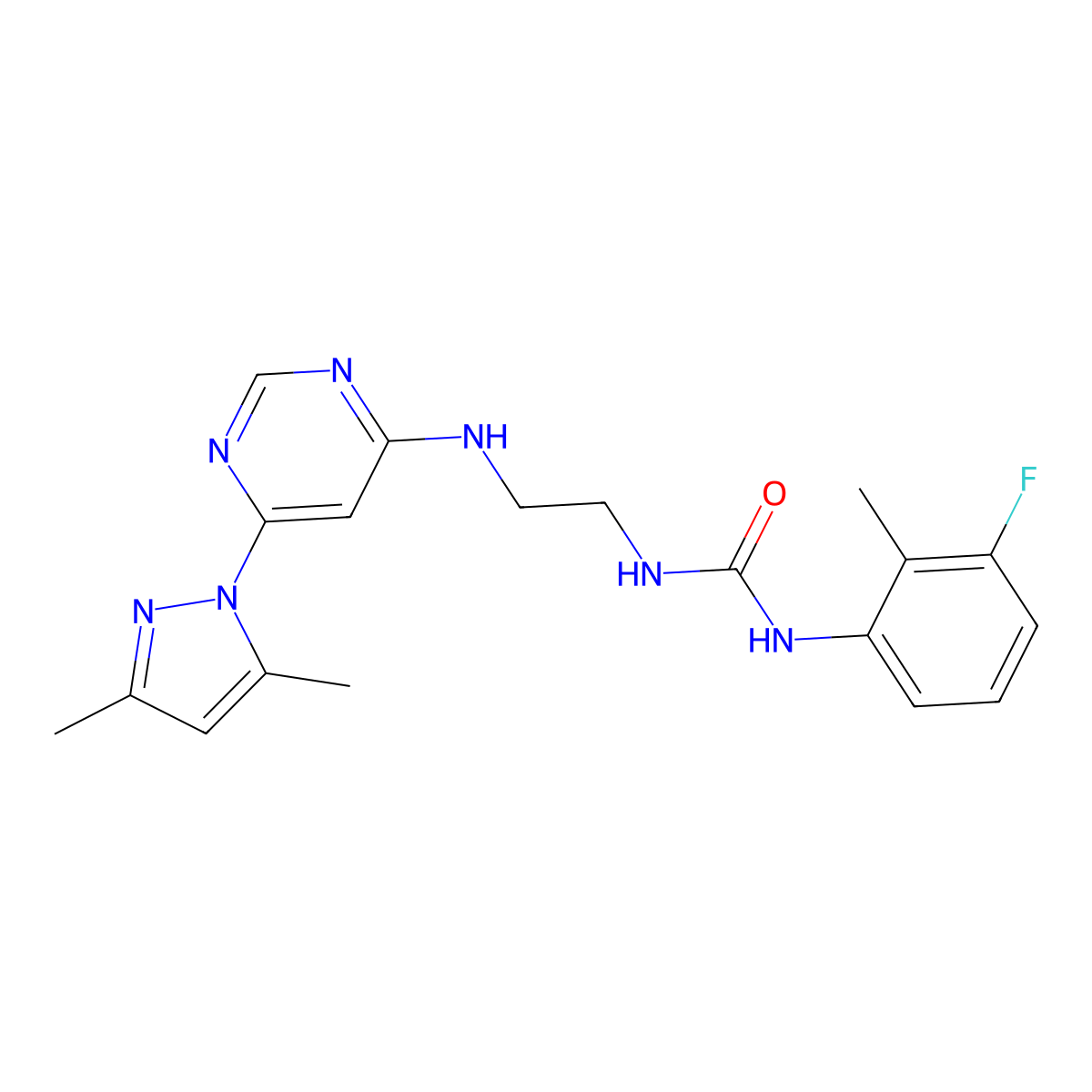 1-(2-((6-(3,5-dimethyl-1H-pyrazol-1-yl)pyrimidin-4-yl)amino)ethyl)-3-(3-fluoro-2-methylphenyl)urea molecular structure, CAS 1172295-80-5