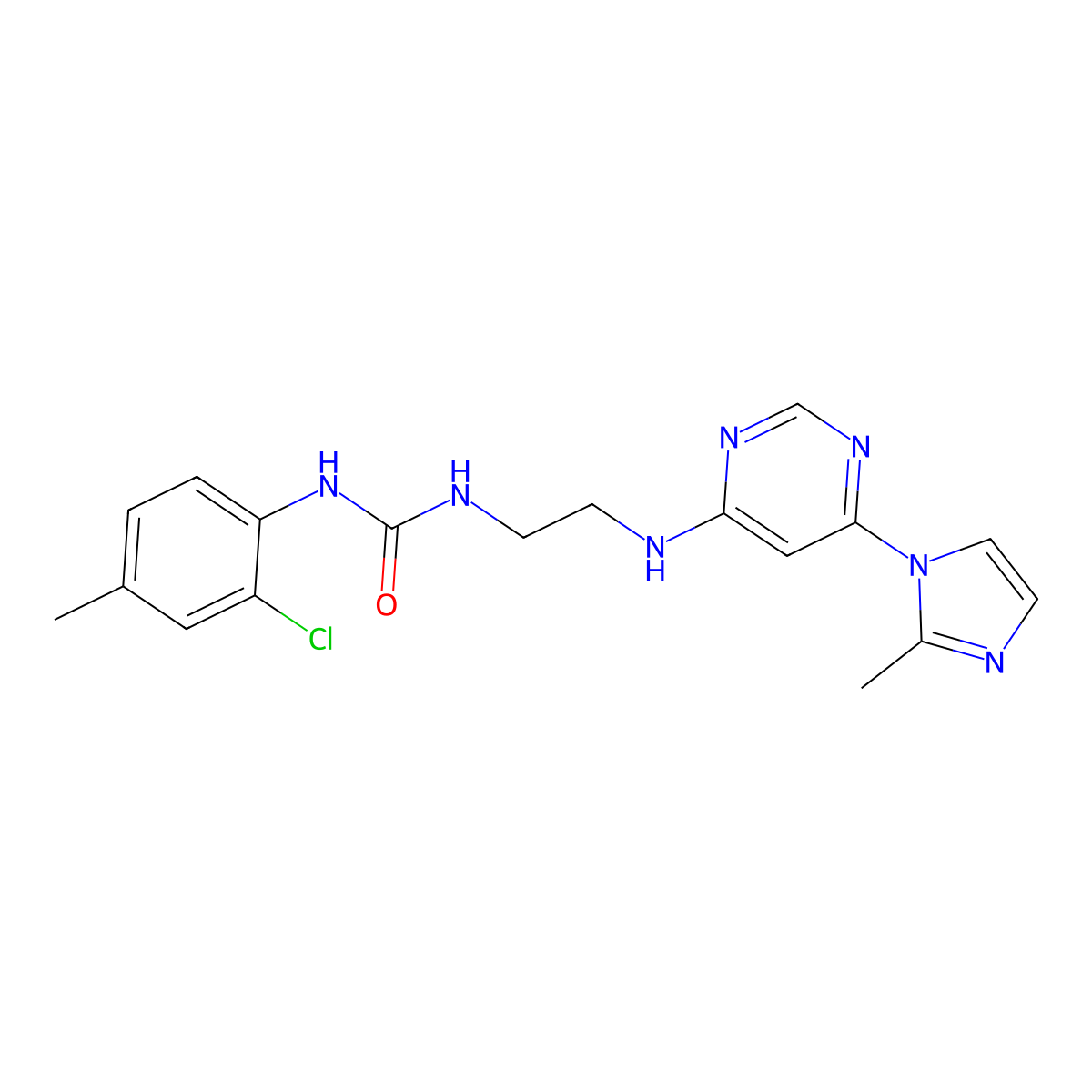 1-(2-chloro-4-methylphenyl)-3-(2-((6-(2-methyl-1H-imidazol-1-yl)pyrimidin-4-yl)amino)ethyl)urea molecular structure, CAS 1172296-39-7