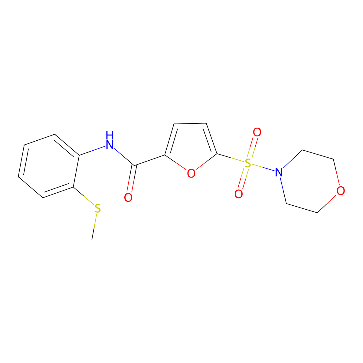 N-(2-(methylthio)phenyl)-5-(morpholinosulfonyl)furan-2-carboxamide molecular structure, CAS 1172296-50-2