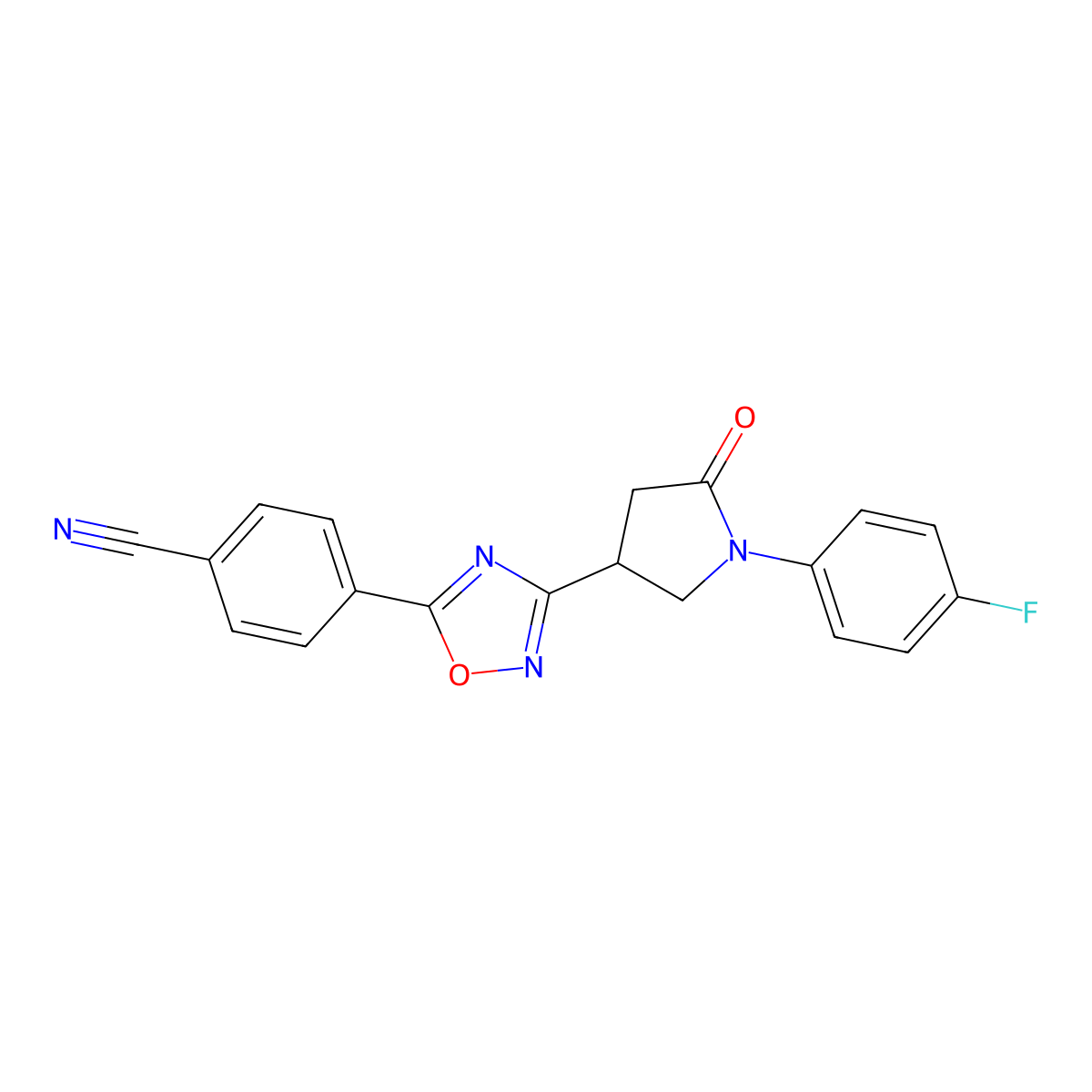 4-{3-[1-(4-Fluorophenyl)-5-oxopyrrolidin-3-yl]-1,2,4-oxadiazol-5-yl}benzonitrile molecular structure, CAS 1172297-16-3