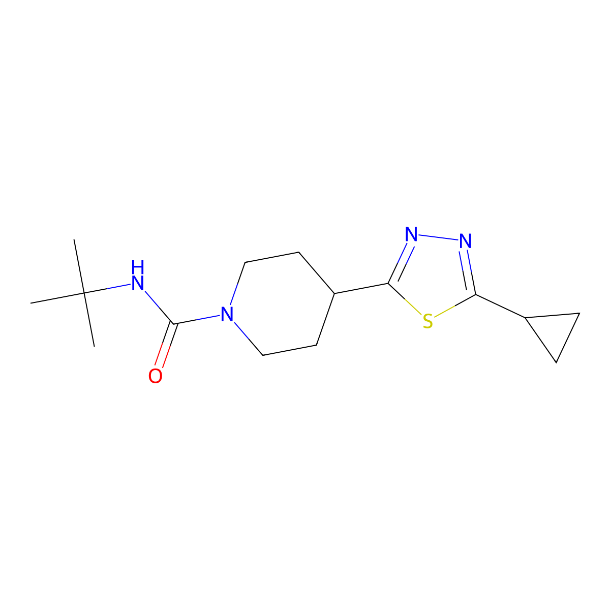 N-tert-butyl-4-(5-cyclopropyl-1,3,4-thiadiazol-2-yl)piperidine-1-carboxamide molecular structure, CAS 1172298-19-9