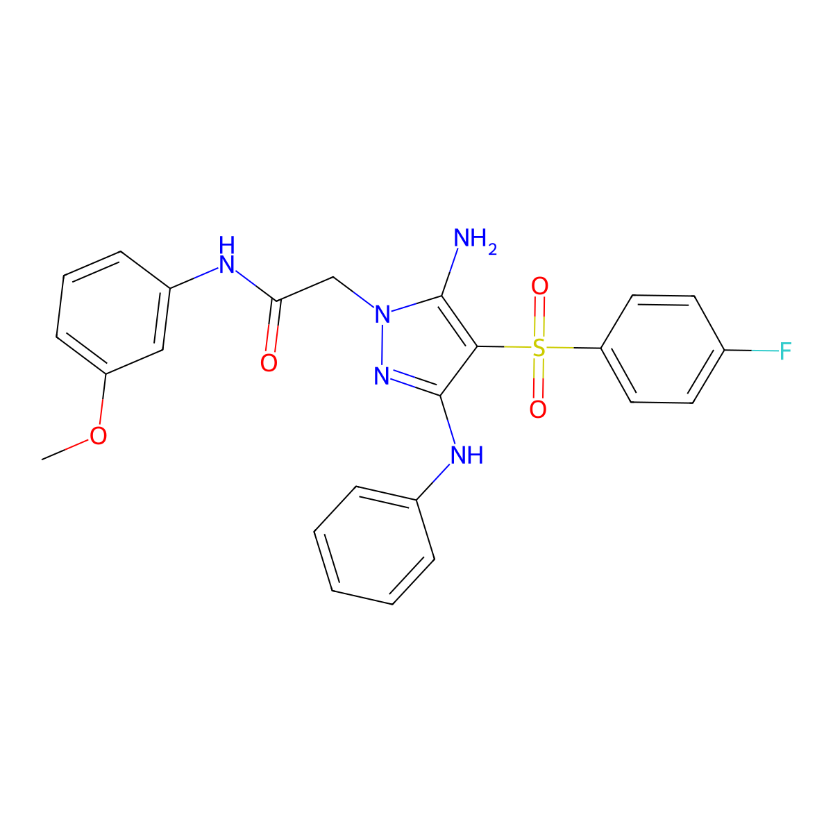 2-[5-amino-4-(4-fluorobenzenesulfonyl)-3-(phenylamino)-1H-pyrazol-1-yl]-N-(3-methoxyphenyl)acetamide molecular structure, CAS 1172298-74-6