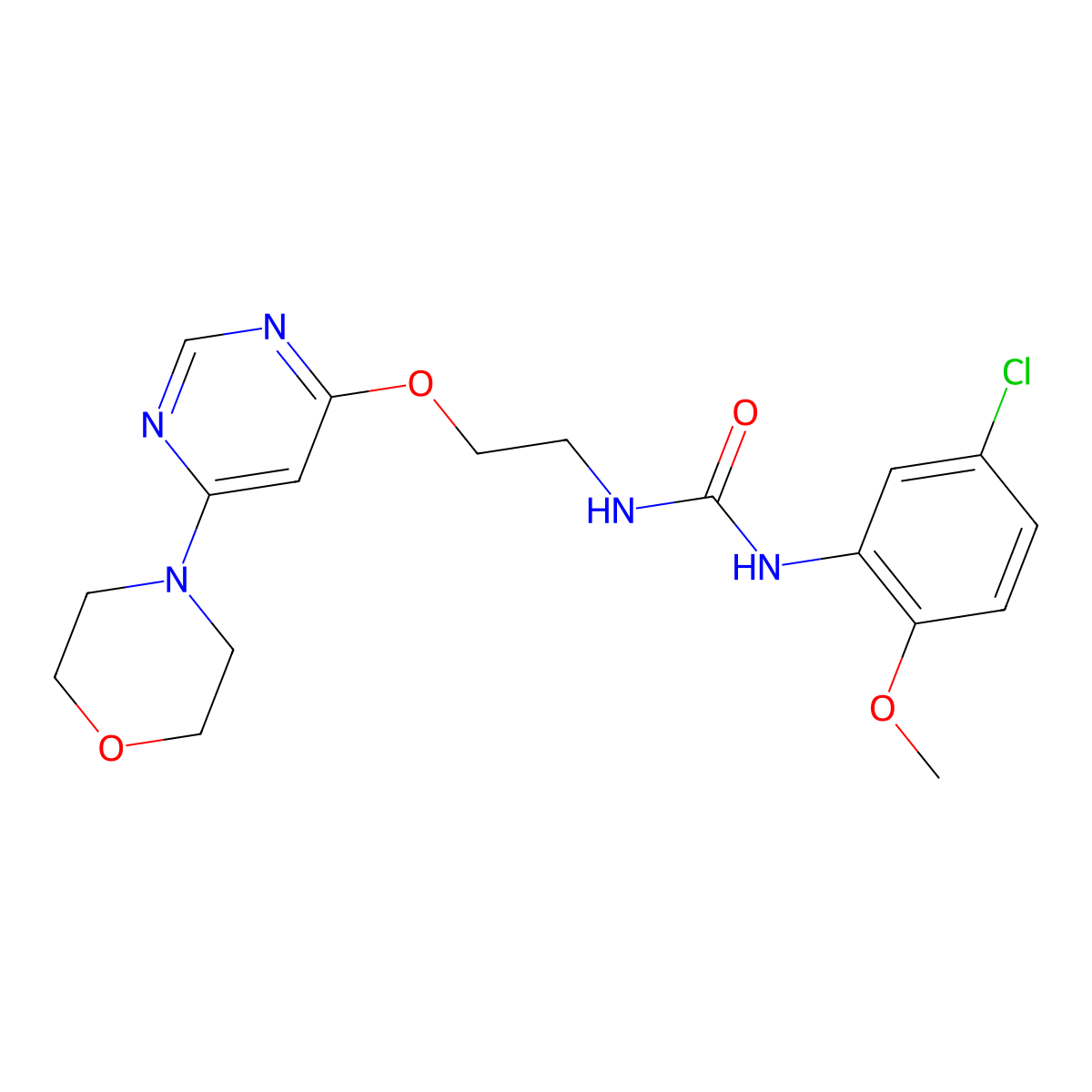 1-(5-Chloro-2-methoxyphenyl)-3-(2-((6-morpholinopyrimidin-4-yl)oxy)ethyl)urea molecular structure, CAS 1172299-90-9