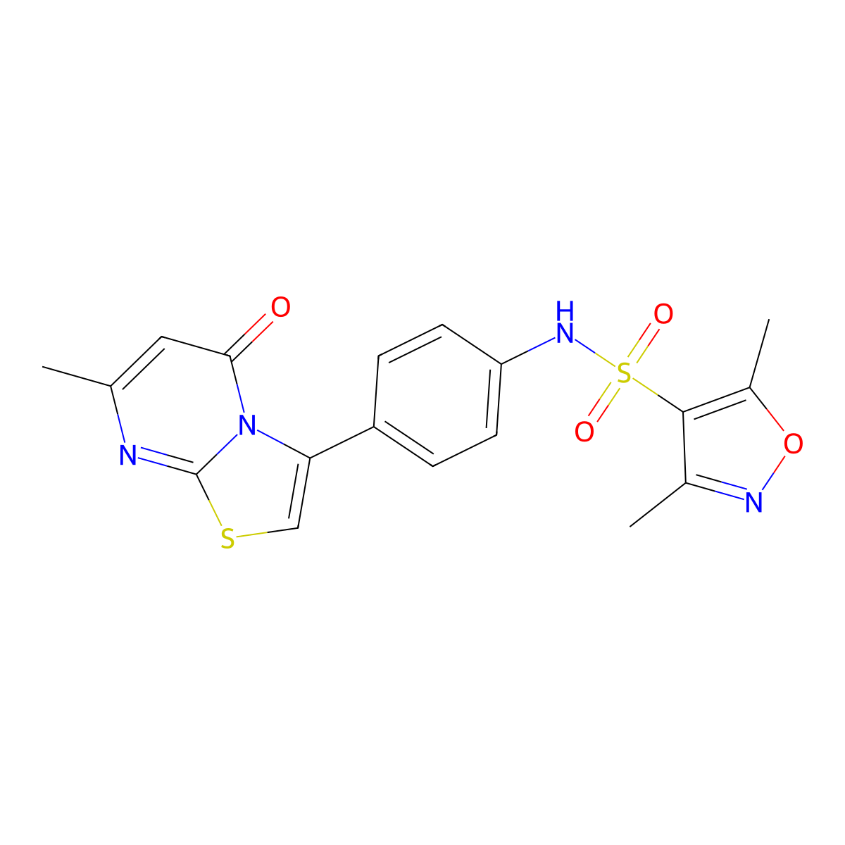 3,5-dimethyl-N-(4-(7-methyl-5-oxo-5H-thiazolo[3,2-a]pyrimidin-3-yl)phenyl)isoxazole-4-sulfonamide molecular structure, CAS 1172299-91-0