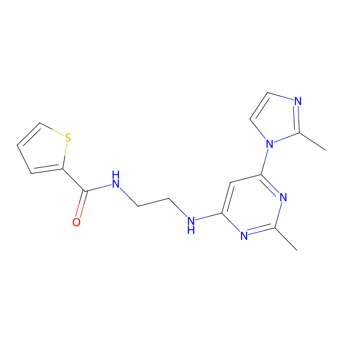 N-(2-((2-methyl-6-(2-methyl-1H-imidazol-1-yl)pyrimidin-4-yl)amino)ethyl)thiophene-2-carboxamide molecular structure, CAS 1172300-98-9