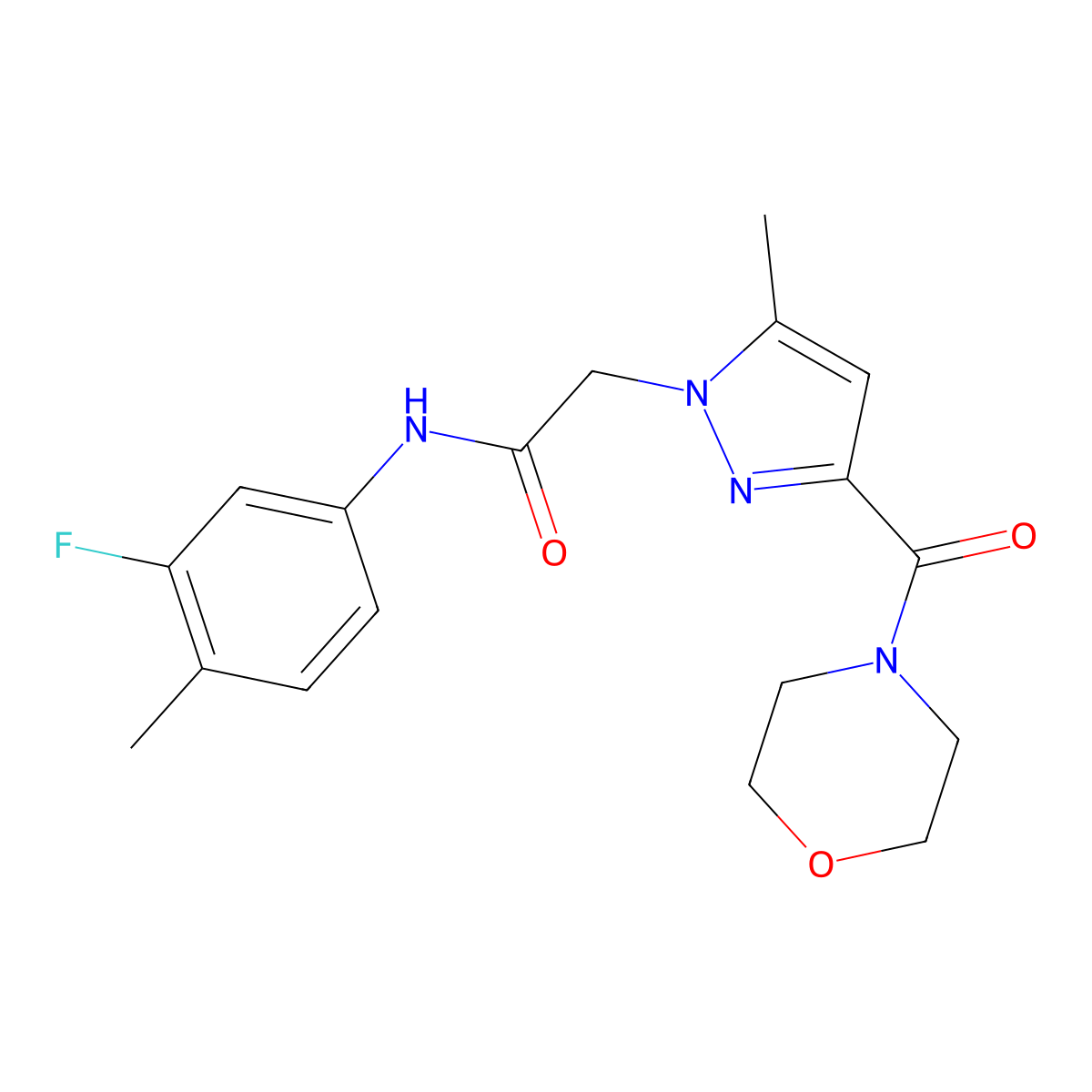 N-(3-fluoro-4-methylphenyl)-2-[5-methyl-3-(morpholine-4-carbonyl)-1H-pyrazol-1-yl]acetamide molecular structure, CAS 1172303-54-6