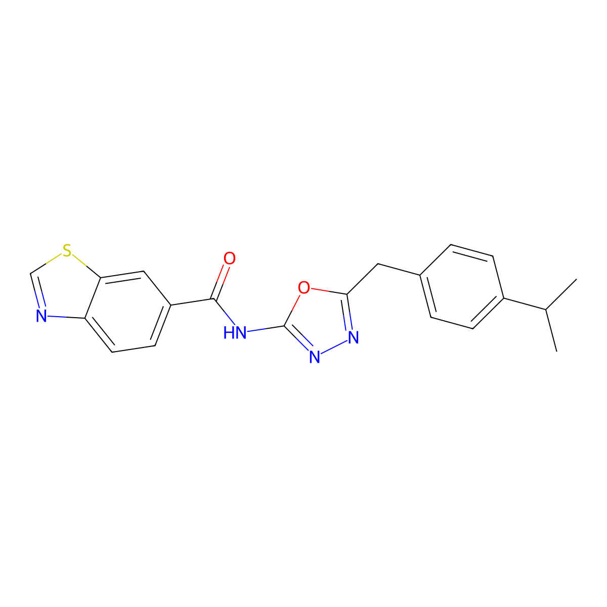 N-(5-(4-isopropylbenzyl)-1,3,4-oxadiazol-2-yl)benzo[d]thiazole-6-carboxamide molecular structure, CAS 1172304-17-4
