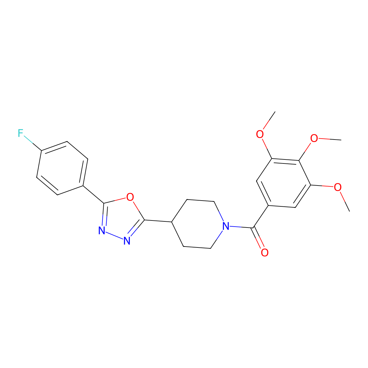 (4-(5-(4-Fluorophenyl)-1,3,4-oxadiazol-2-yl)piperidin-1-yl)(3,4,5-trimethoxyphenyl)methanone molecular structure, CAS 1172304-93-6