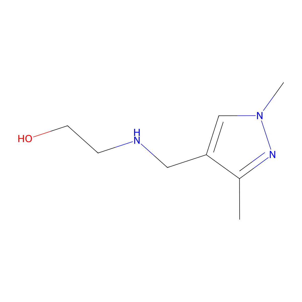 2-(((1,3-Dimethyl-1H-pyrazol-4-yl)methyl)amino)ethanol molecular structure, CAS 1172305-13-3