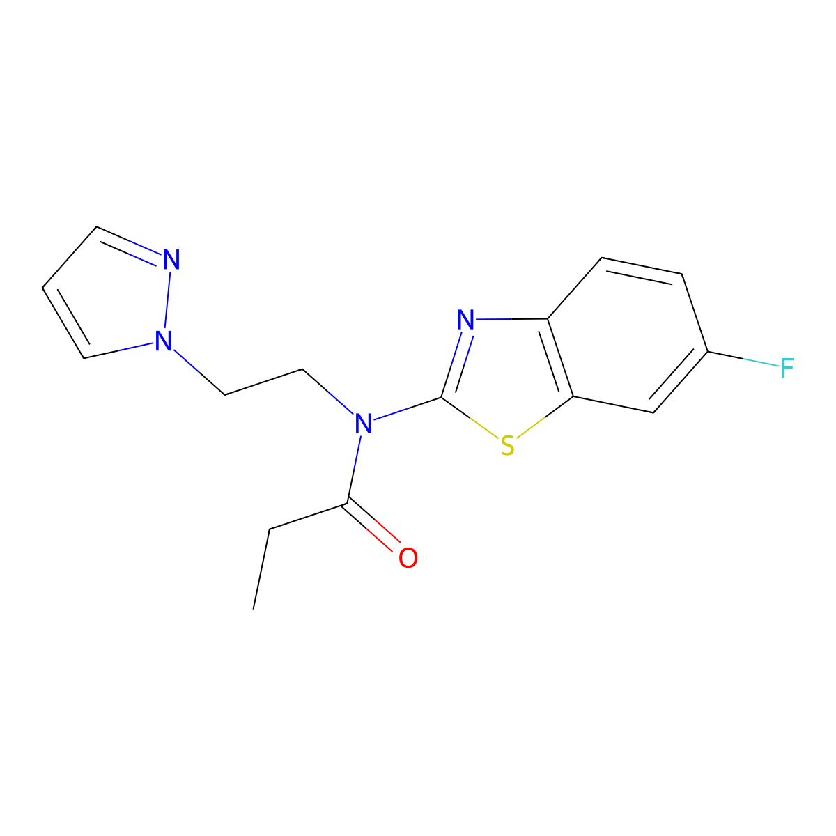 N-(2-(1H-pyrazol-1-yl)ethyl)-N-(6-fluorobenzo[d]thiazol-2-yl)propionamide molecular structure, CAS 1172308-32-5