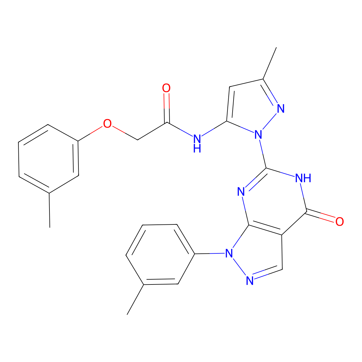 N-(3-methyl-1-(4-oxo-1-(m-tolyl)-4,5-dihydro-1H-pyrazolo[3,4-d]pyrimidin-6-yl)-1H-pyrazol-5-yl)-2-(m-tolyloxy)acetamide molecular structure, CAS 1172308-40-5