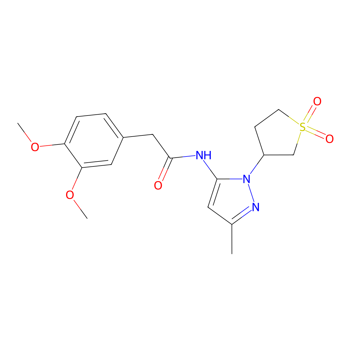 2-(3,4-dimethoxyphenyl)-N-(1-(1,1-dioxidotetrahydrothiophen-3-yl)-3-methyl-1H-pyrazol-5-yl)acetamide molecular structure, CAS 1172308-86-9