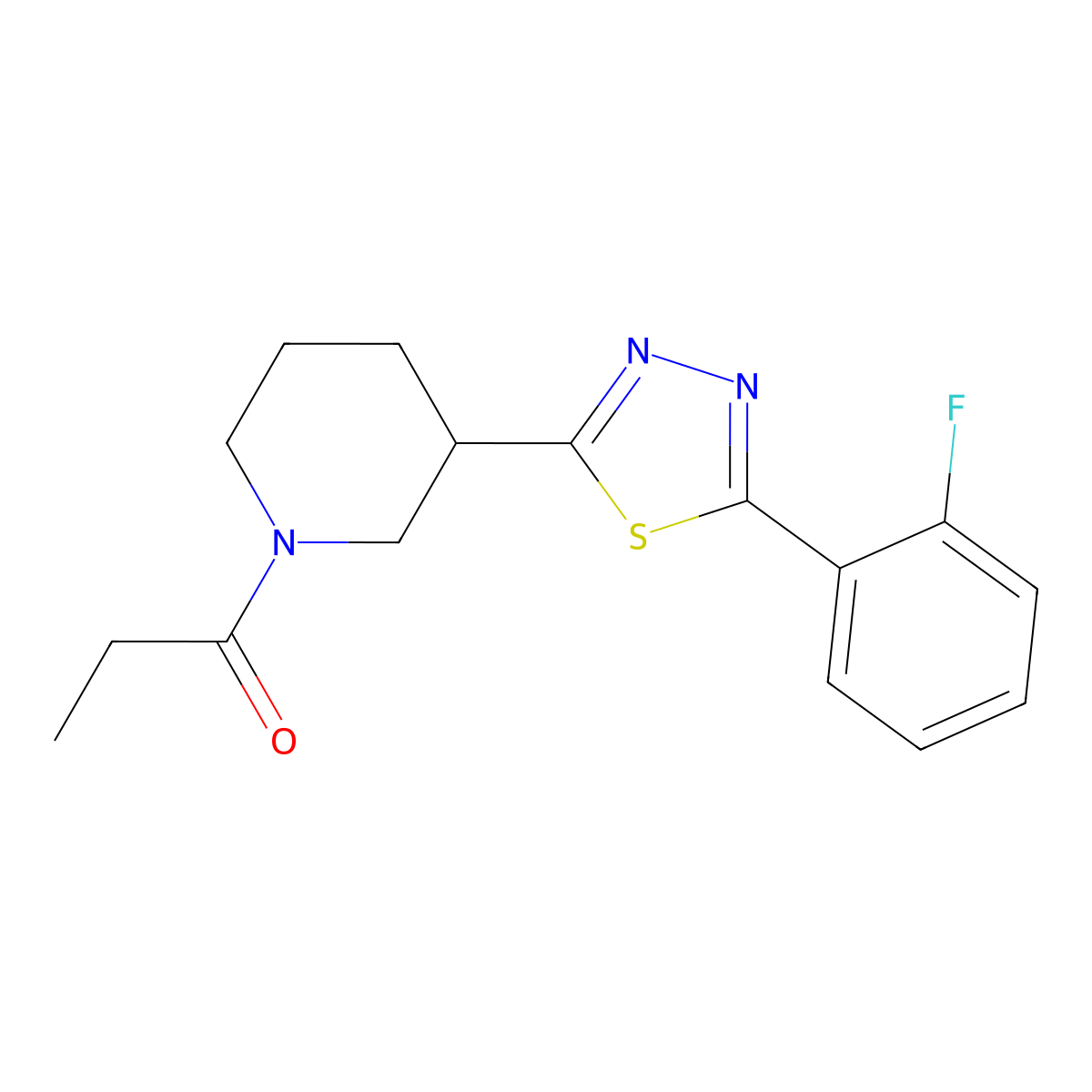 1-(3-(5-(2-Fluorophenyl)-1,3,4-thiadiazol-2-yl)piperidin-1-yl)propan-1-one molecular structure, CAS 1172312-01-4