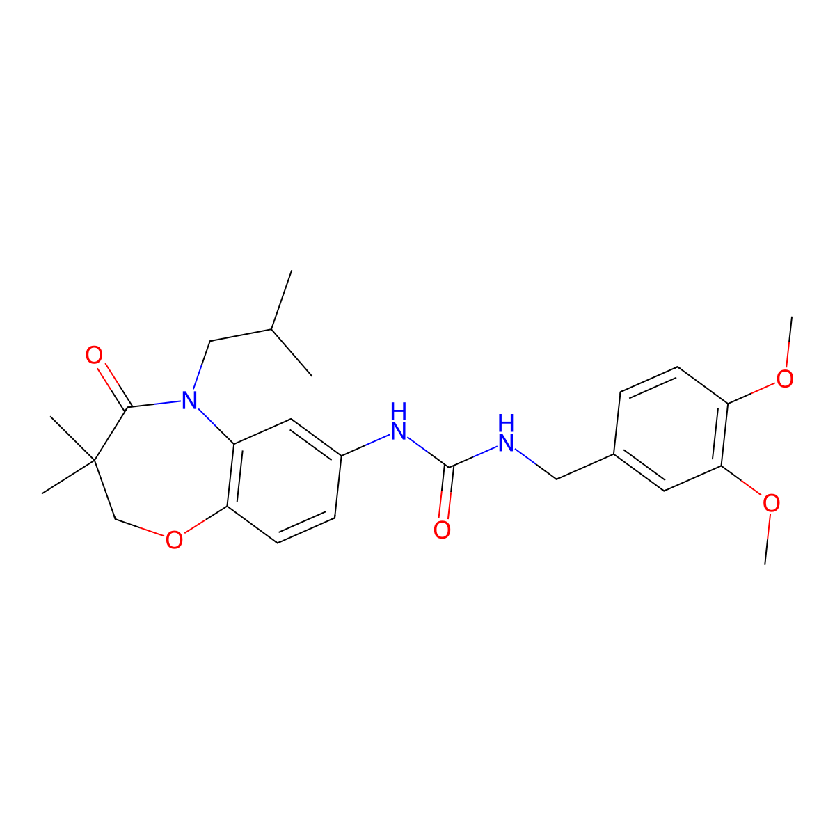 1-(3,4-Dimethoxybenzyl)-3-(5-isobutyl-3,3-dimethyl-4-oxo-2,3,4,5-tetrahydrobenzo[b][1,4]oxazepin-7-yl)urea molecular structure, CAS 1172313-36-8