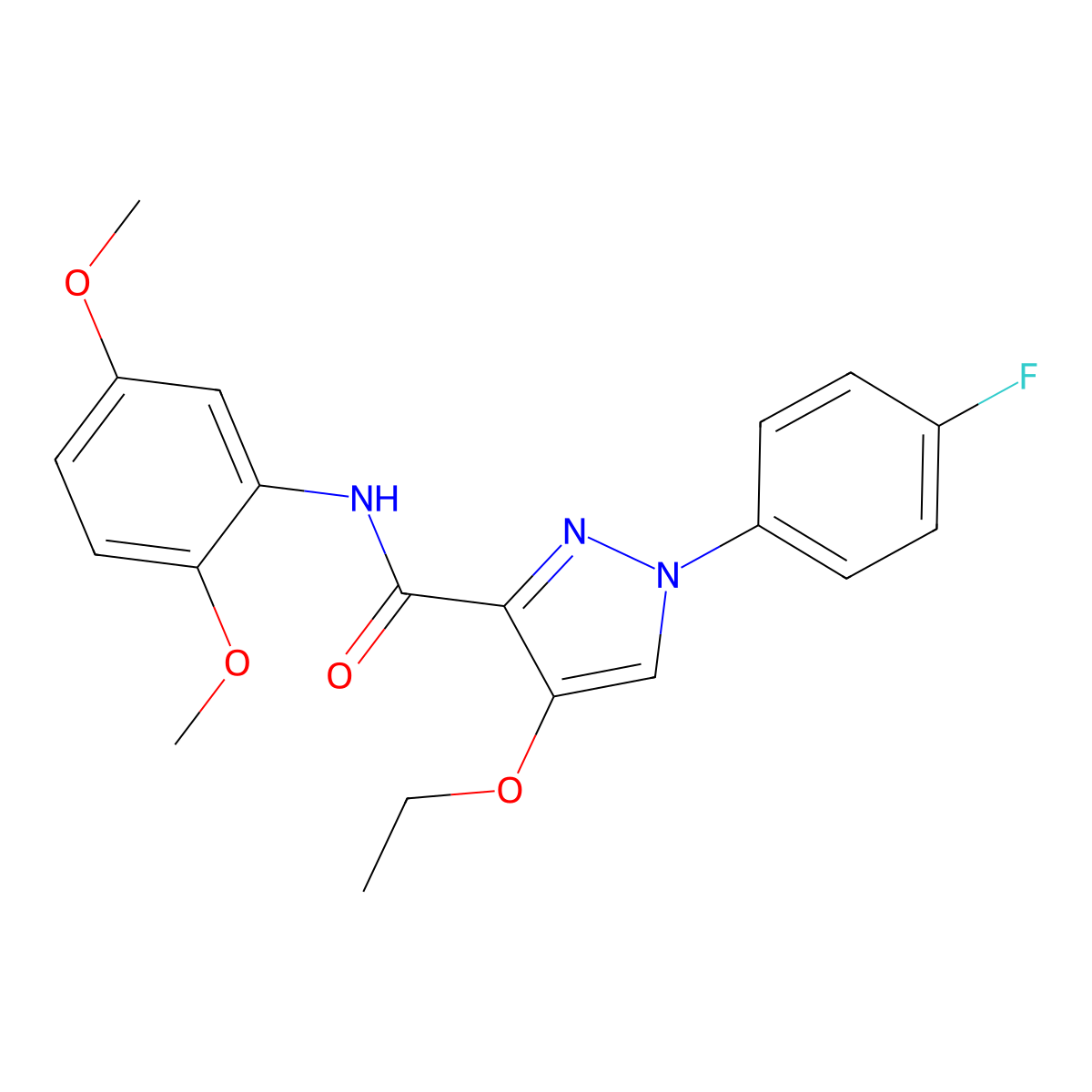 N-(2,5-dimethoxyphenyl)-4-ethoxy-1-(4-fluorophenyl)-1H-pyrazole-3-carboxamide molecular structure, CAS 1172313-49-3