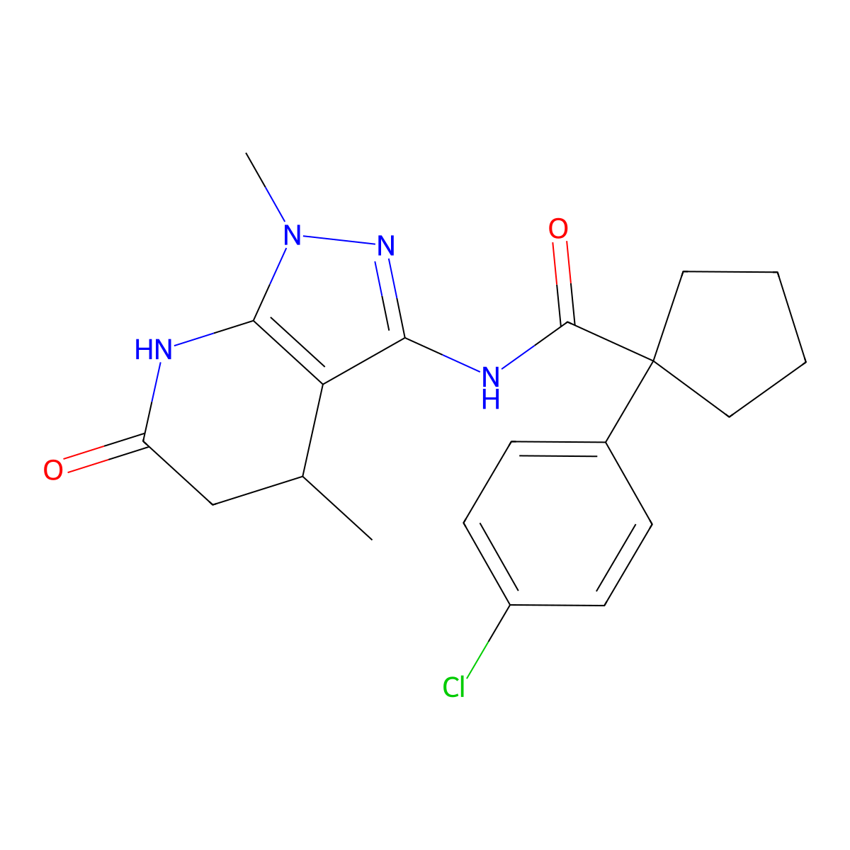 1-(4-chlorophenyl)-N-{1,4-dimethyl-6-oxo-1H,4H,5H,6H,7H-pyrazolo[3,4-b]pyridin-3-yl}cyclopentane-1-carboxamide molecular structure, CAS 1172313-63-1