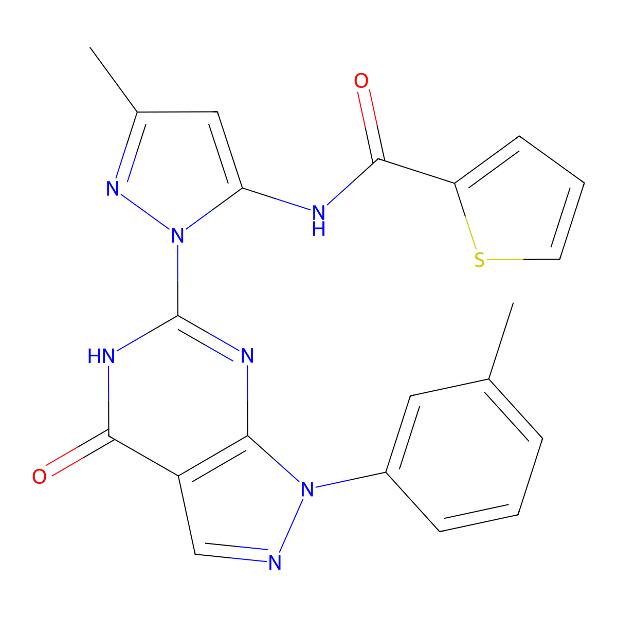 N-(3-methyl-1-(4-oxo-1-(m-tolyl)-4,5-dihydro-1H-pyrazolo[3,4-d]pyrimidin-6-yl)-1H-pyrazol-5-yl)thiophene-2-carboxamide molecular structure, CAS 1172316-06-1