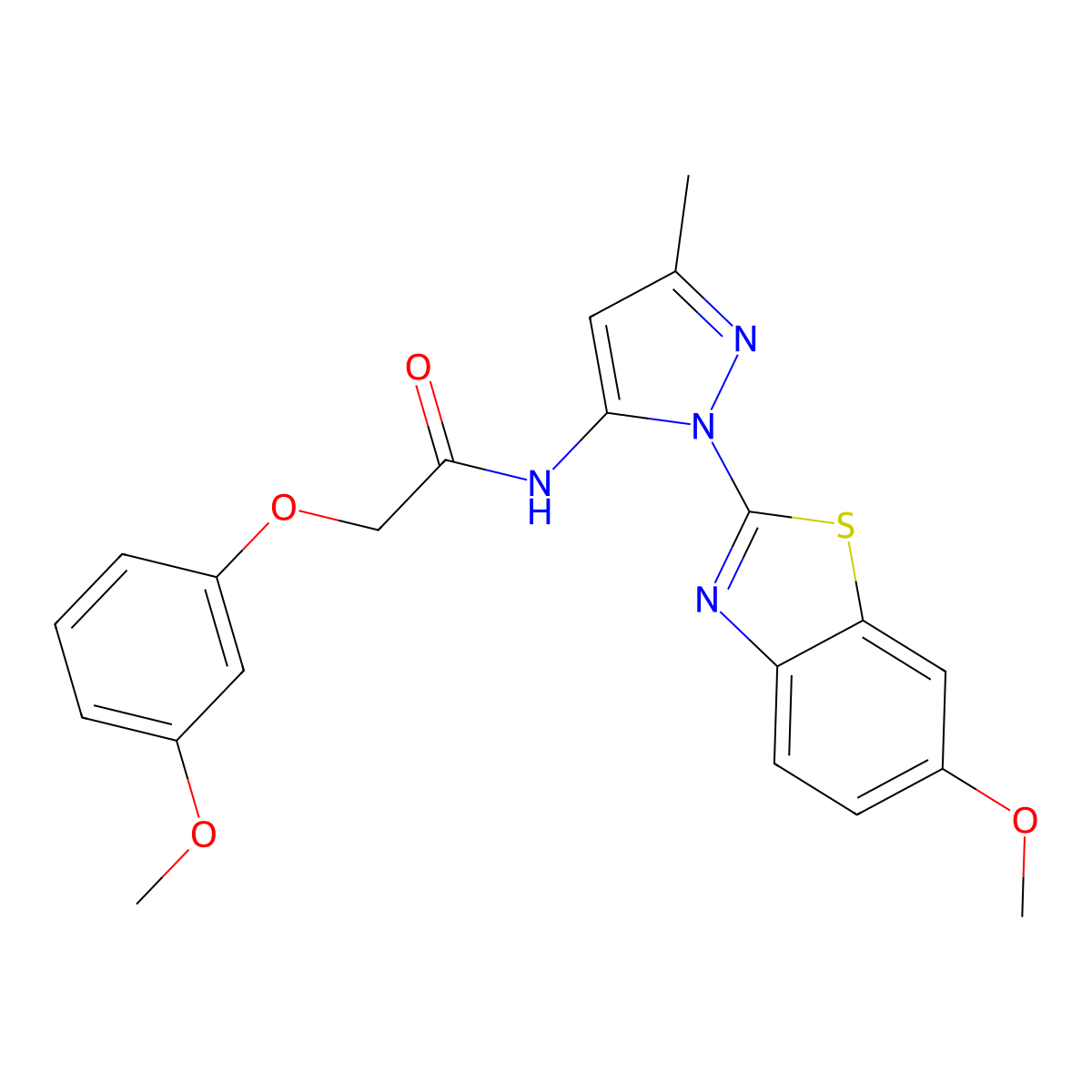 N-(1-(6-methoxybenzo[d]thiazol-2-yl)-3-methyl-1H-pyrazol-5-yl)-2-(3-methoxyphenoxy)acetamide molecular structure, CAS 1172316-16-3
