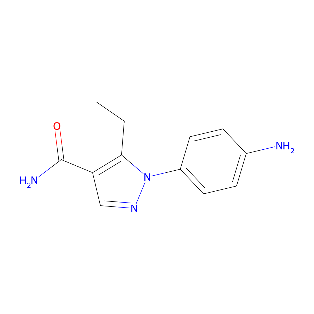 1-(4-aminophenyl)-5-ethyl-1H-pyrazole-4-carboxamide molecular structure, CAS 1172318-49-8