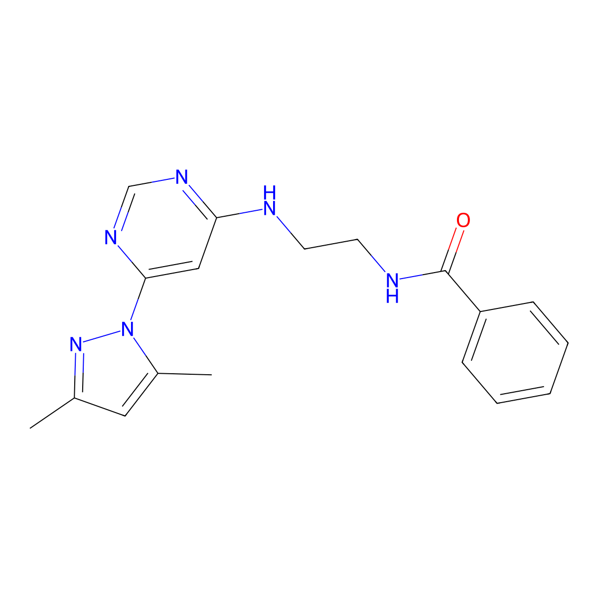 N-(2-{[6-(3,5-dimethyl-1H-pyrazol-1-yl)pyrimidin-4-yl]amino}ethyl)benzamide molecular structure, CAS 1172318-87-4