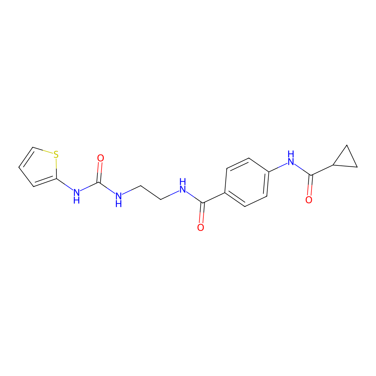 4-(cyclopropanecarboxamido)-N-(2-(3-(thiophen-2-yl)ureido)ethyl)benzamide molecular structure, CAS 1172319-85-5