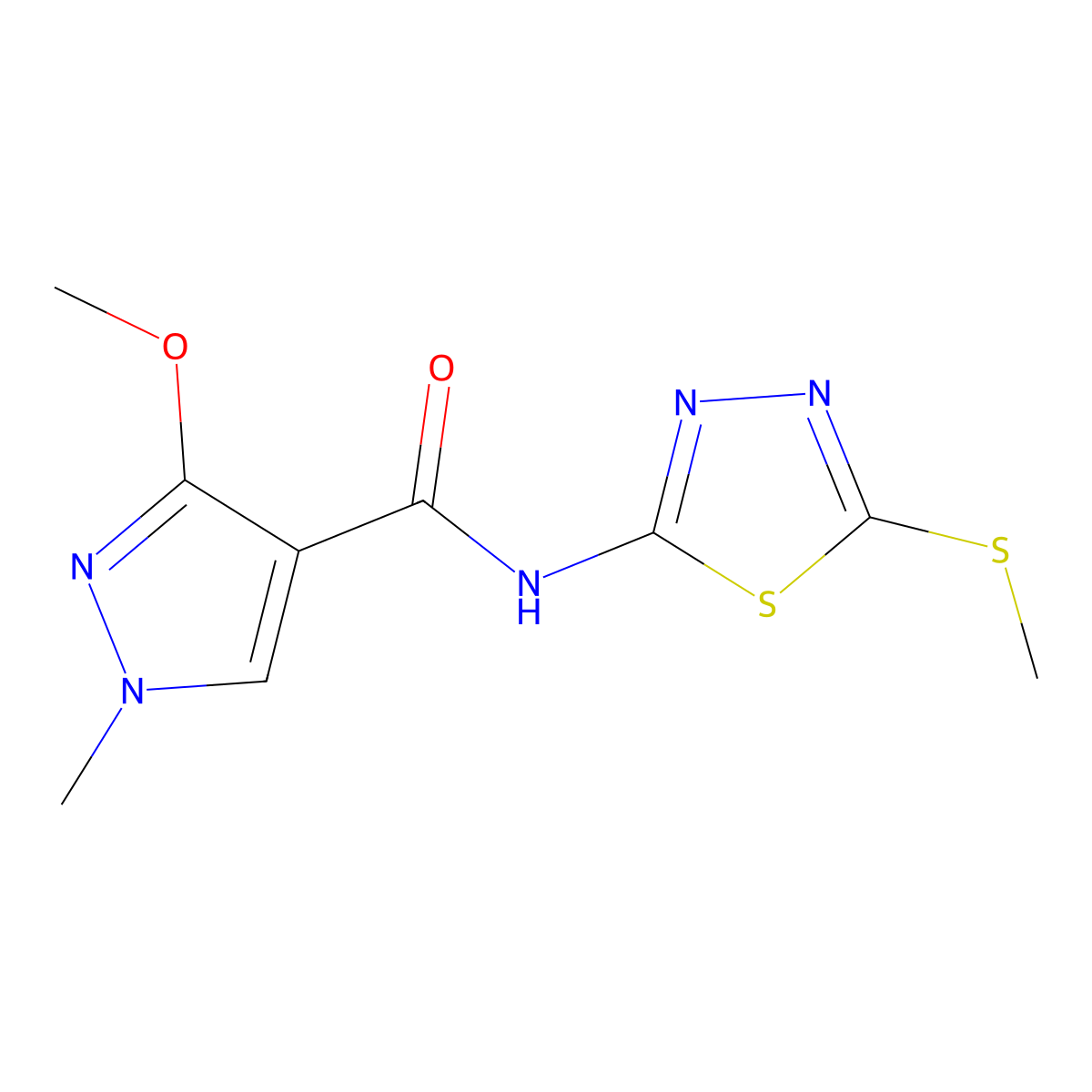 3-methoxy-1-methyl-N-(5-(methylthio)-1,3,4-thiadiazol-2-yl)-1H-pyrazole-4-carboxamide molecular structure, CAS 1172322-02-9