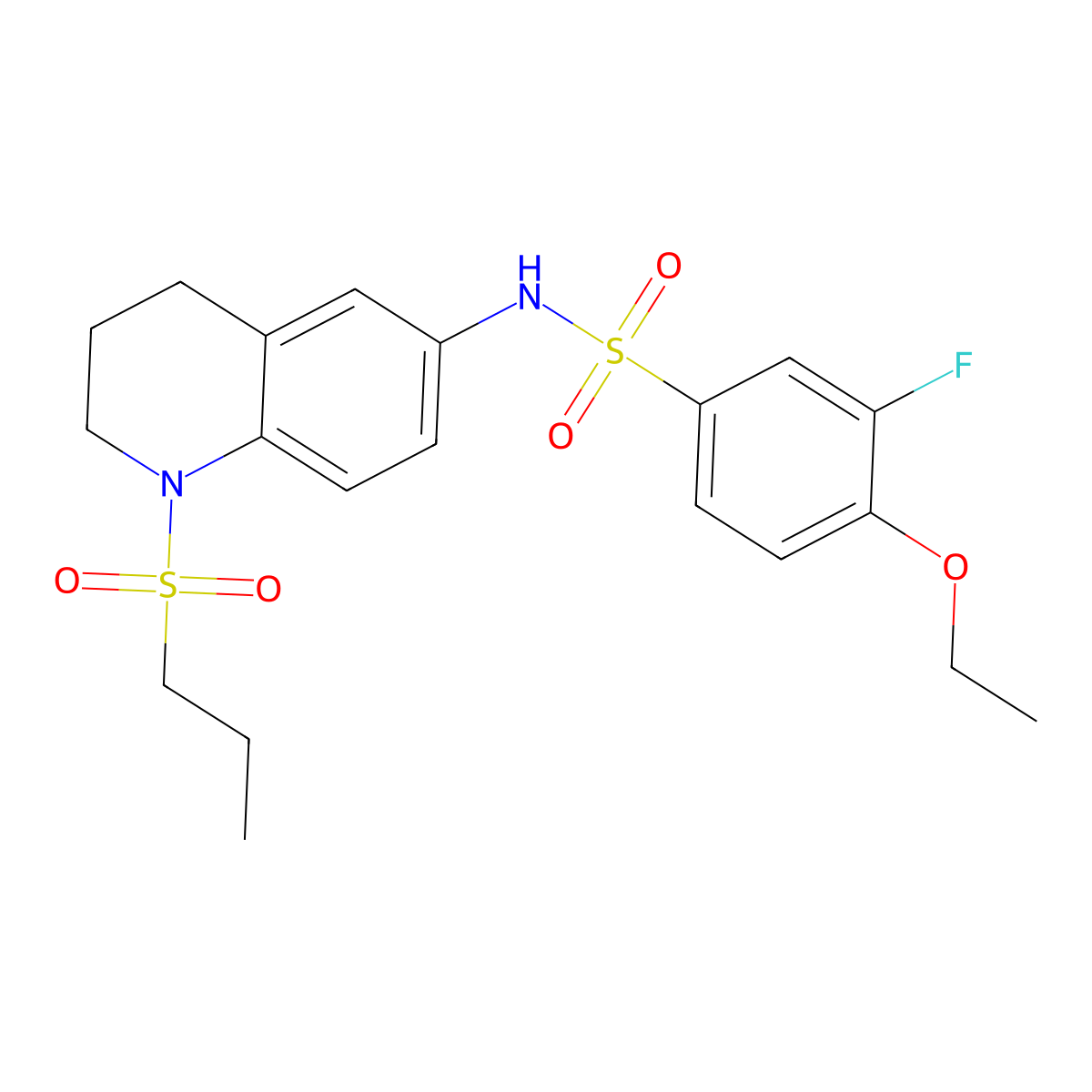 4-ethoxy-3-fluoro-N-(1-(propylsulfonyl)-1,2,3,4-tetrahydroquinolin-6-yl)benzenesulfonamide molecular structure, CAS 1172322-93-8