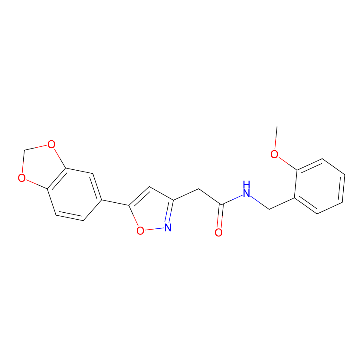 2-(5-(benzo[d][1,3]dioxol-5-yl)isoxazol-3-yl)-N-(2-methoxybenzyl)acetamide molecular structure, CAS 1172323-12-4