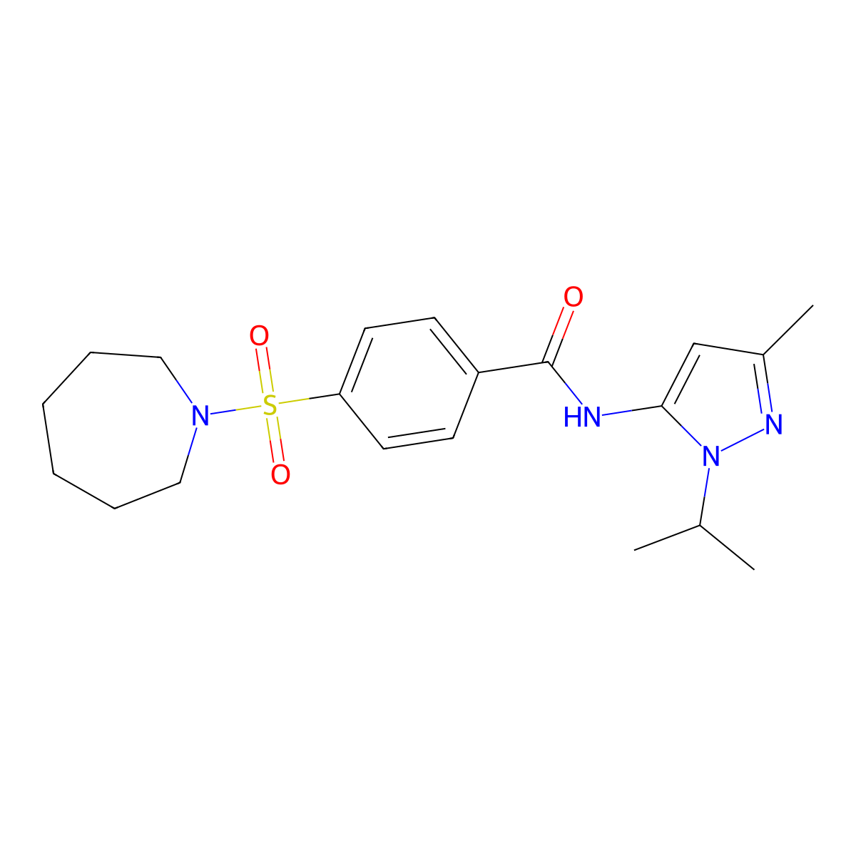 4-(azepan-1-ylsulfonyl)-N-(1-isopropyl-3-methyl-1H-pyrazol-5-yl)benzamide molecular structure, CAS 1172324-53-6