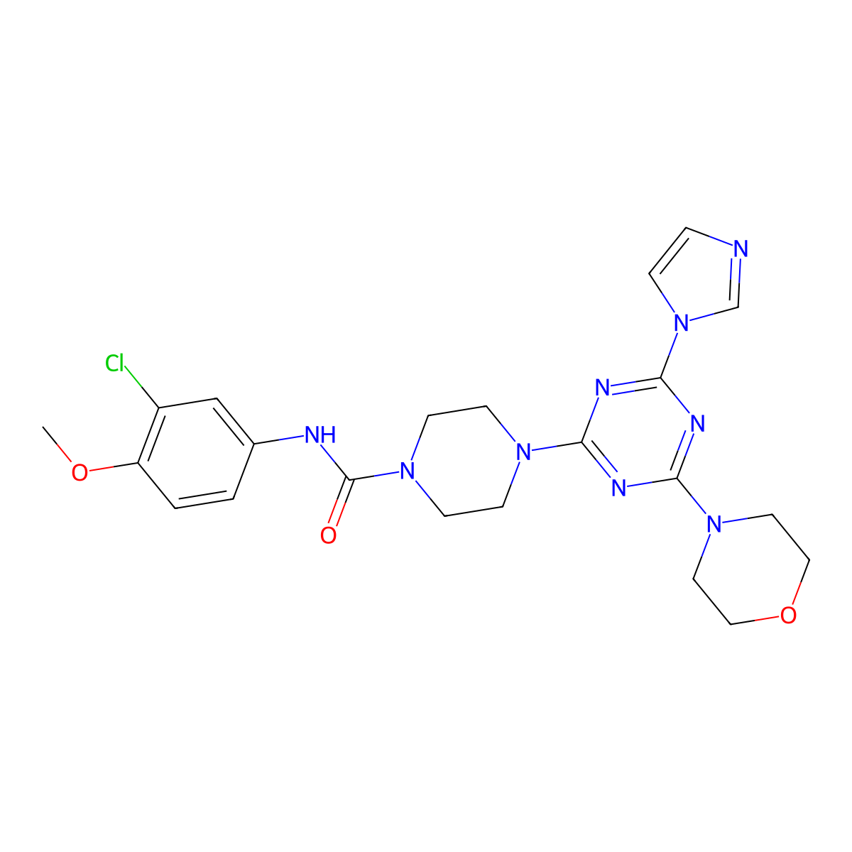 4-(4-(1H-imidazol-1-yl)-6-morpholino-1,3,5-triazin-2-yl)-N-(3-chloro-4-methoxyphenyl)piperazine-1-carboxamide molecular structure, CAS 1172325-61-9