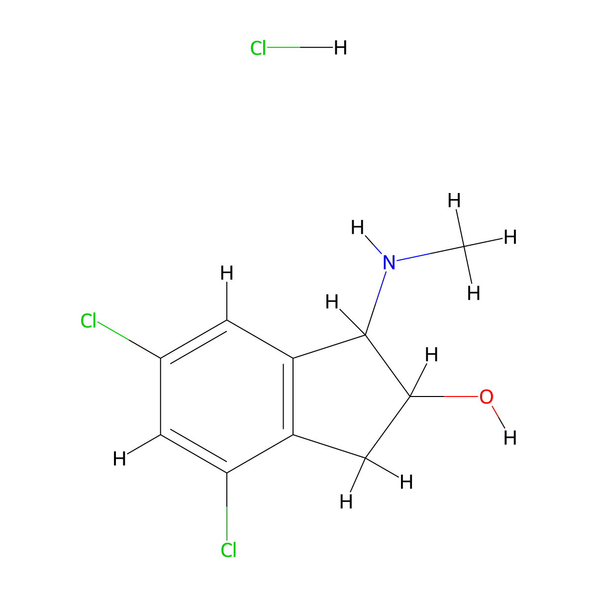 4,6-dichloro-1-(methylamino)-2,3-dihydro-1H-inden-2-ol hydrochloride molecular structure, CAS 1172327-40-0