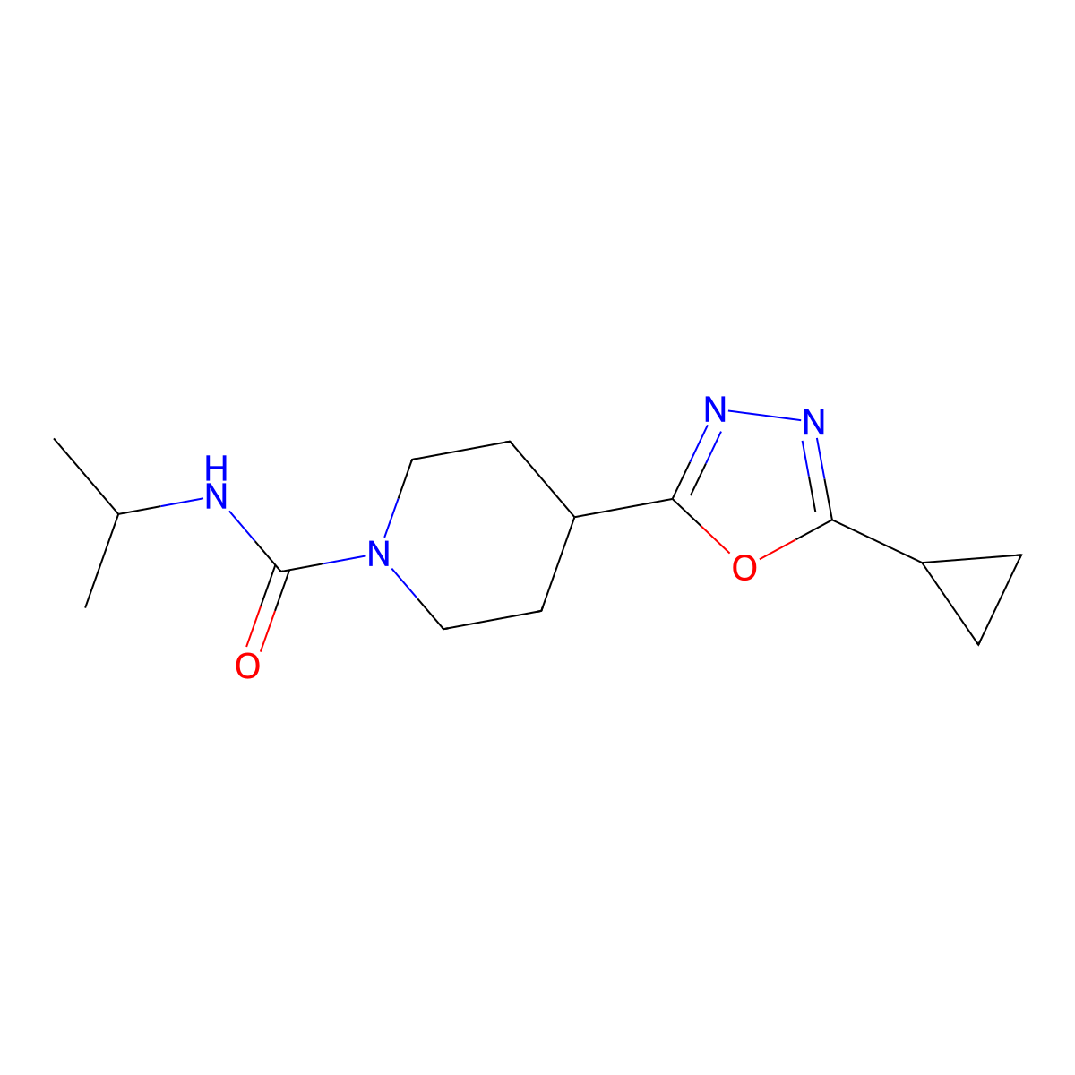4-(5-cyclopropyl-1,3,4-oxadiazol-2-yl)-N-isopropylpiperidine-1-carboxamide molecular structure, CAS 1172330-70-9