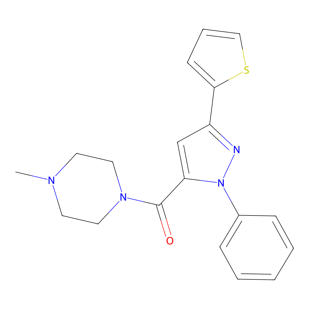 (4-methylpiperazino)[1-phenyl-3-(2-thienyl)-1H-pyrazol-5-yl]methanone molecular structure, CAS 1172333-62-8