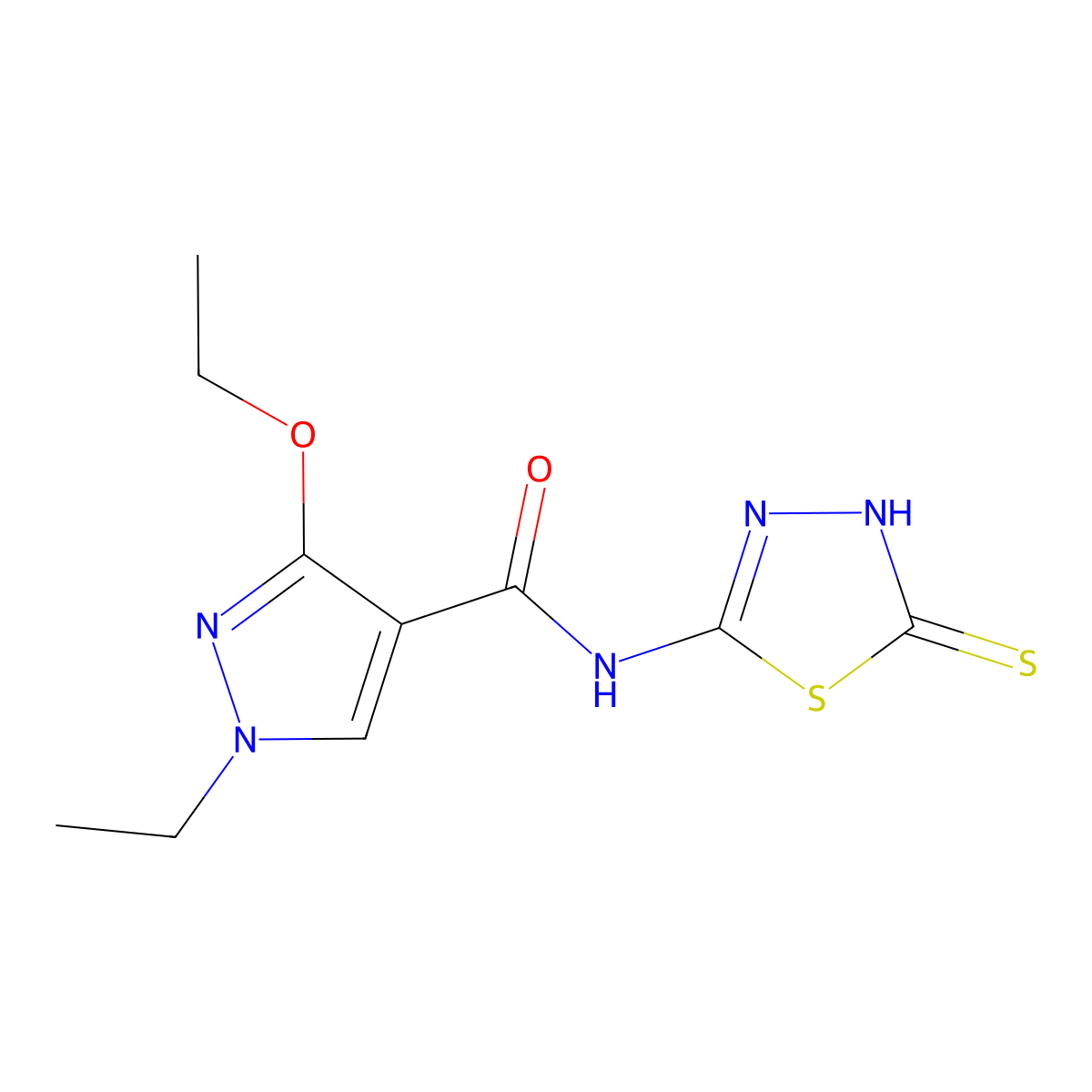 3-ethoxy-1-ethyl-N-(5-mercapto-1,3,4-thiadiazol-2-yl)-1H-pyrazole-4-carboxamide molecular structure, CAS 1172334-53-0