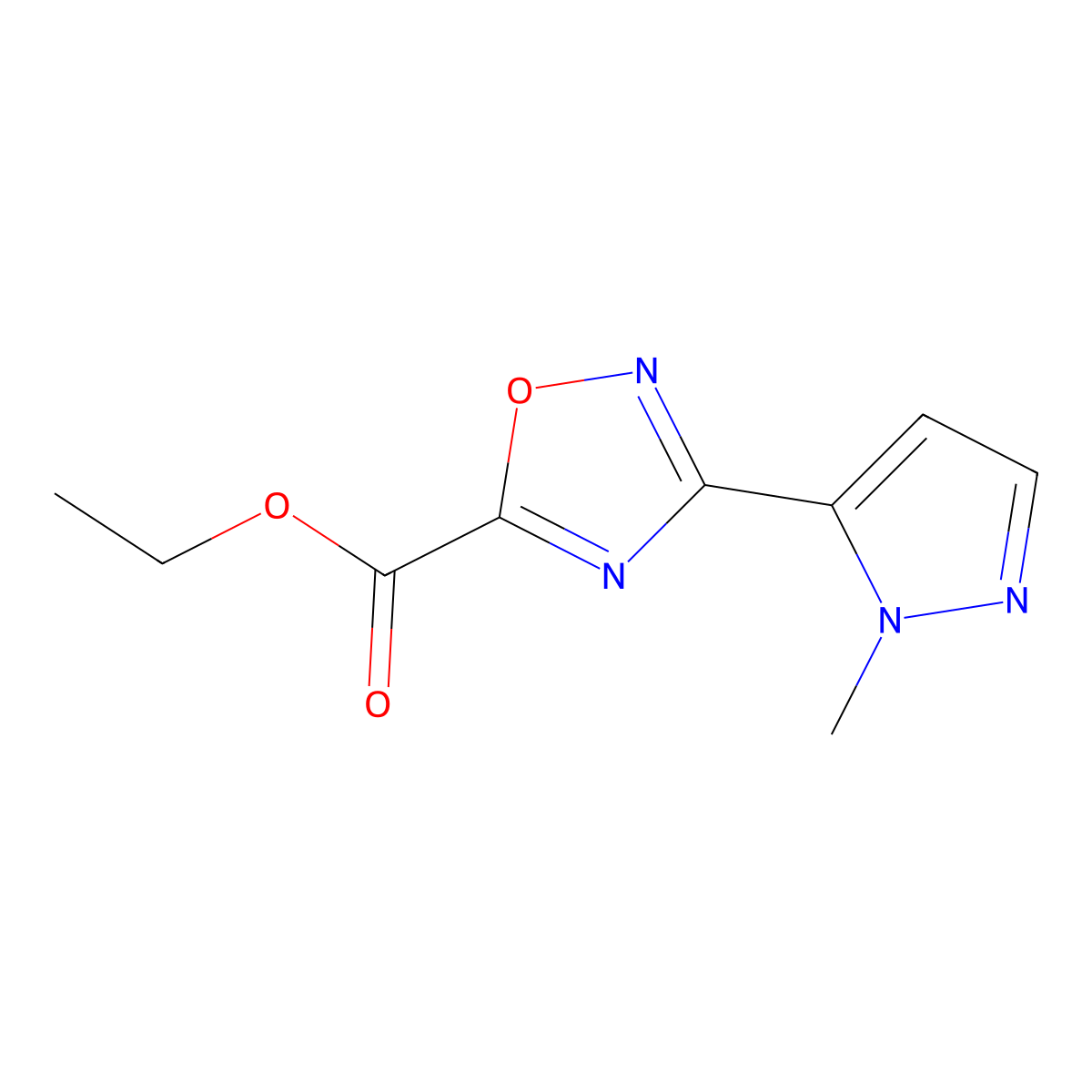 ethyl 3-(1-methyl-1H-pyrazol-5-yl)-1,2,4-oxadiazole-5-carboxylate molecular structure, CAS 1172336-01-4
