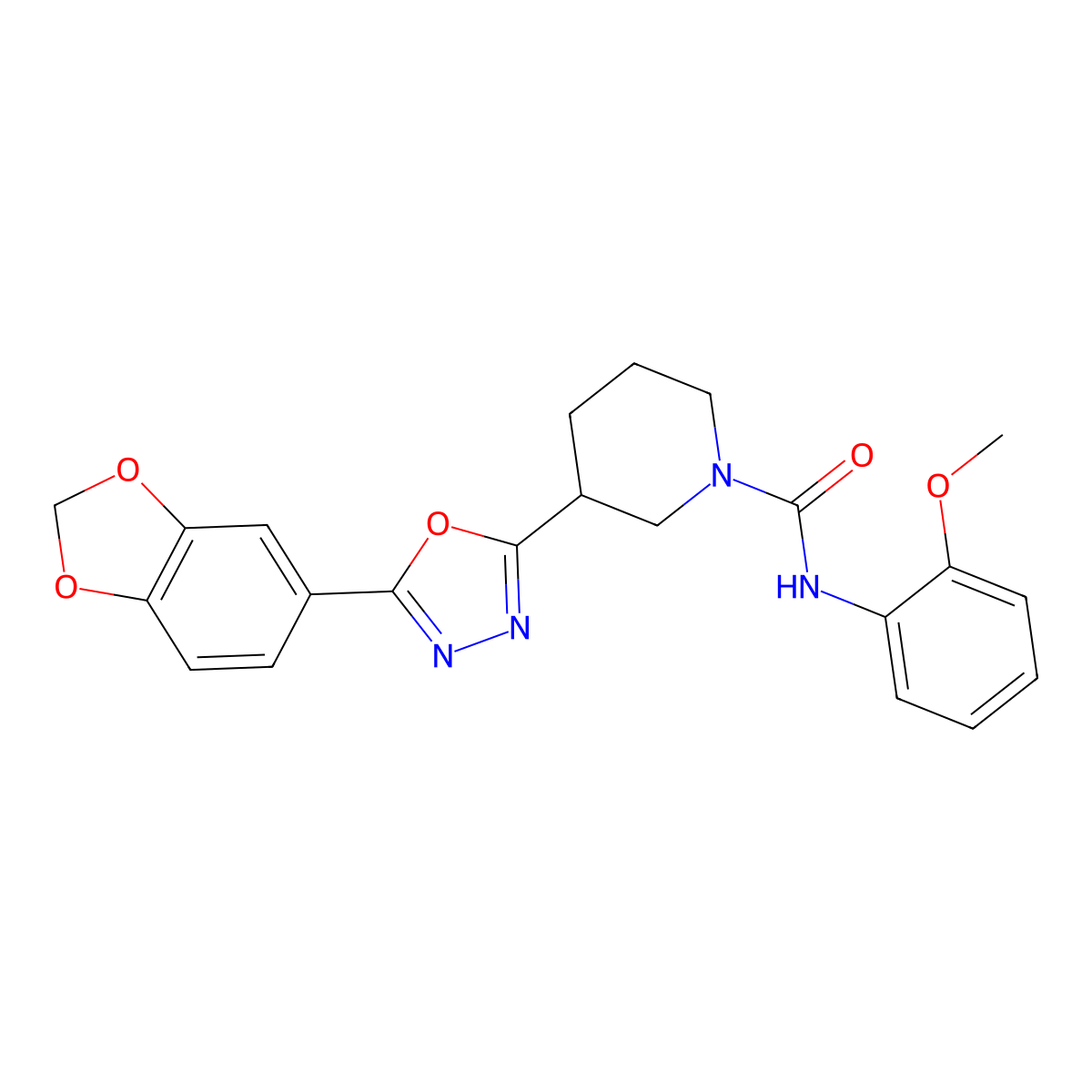 3-(5-(benzo[d][1,3]dioxol-5-yl)-1,3,4-oxadiazol-2-yl)-N-(2-methoxyphenyl)piperidine-1-carboxamide molecular structure, CAS 1172336-13-8