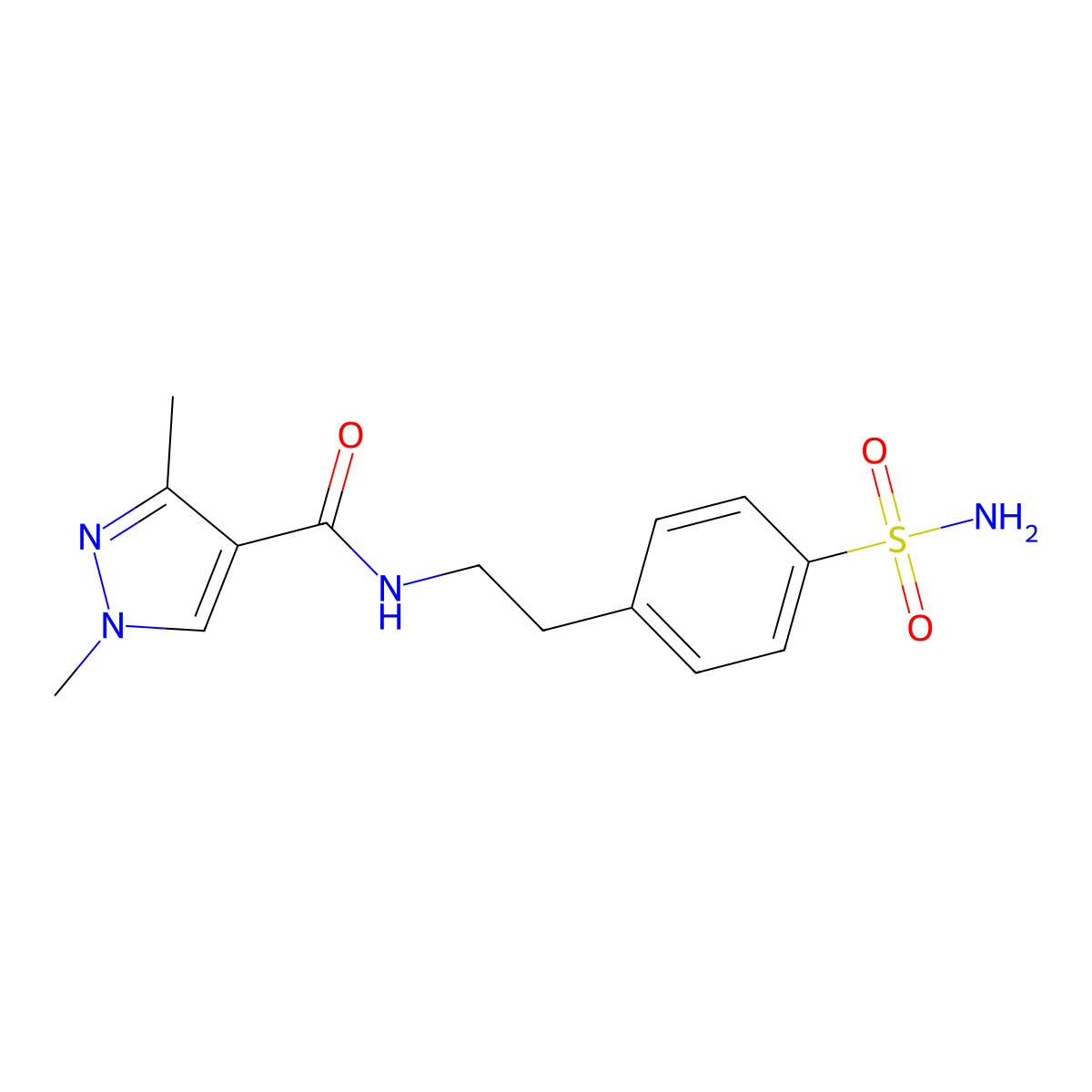 1,3-dimethyl-N-(4-sulfamoylphenethyl)-1H-pyrazole-4-carboxamide molecular structure, CAS 1172336-41-2