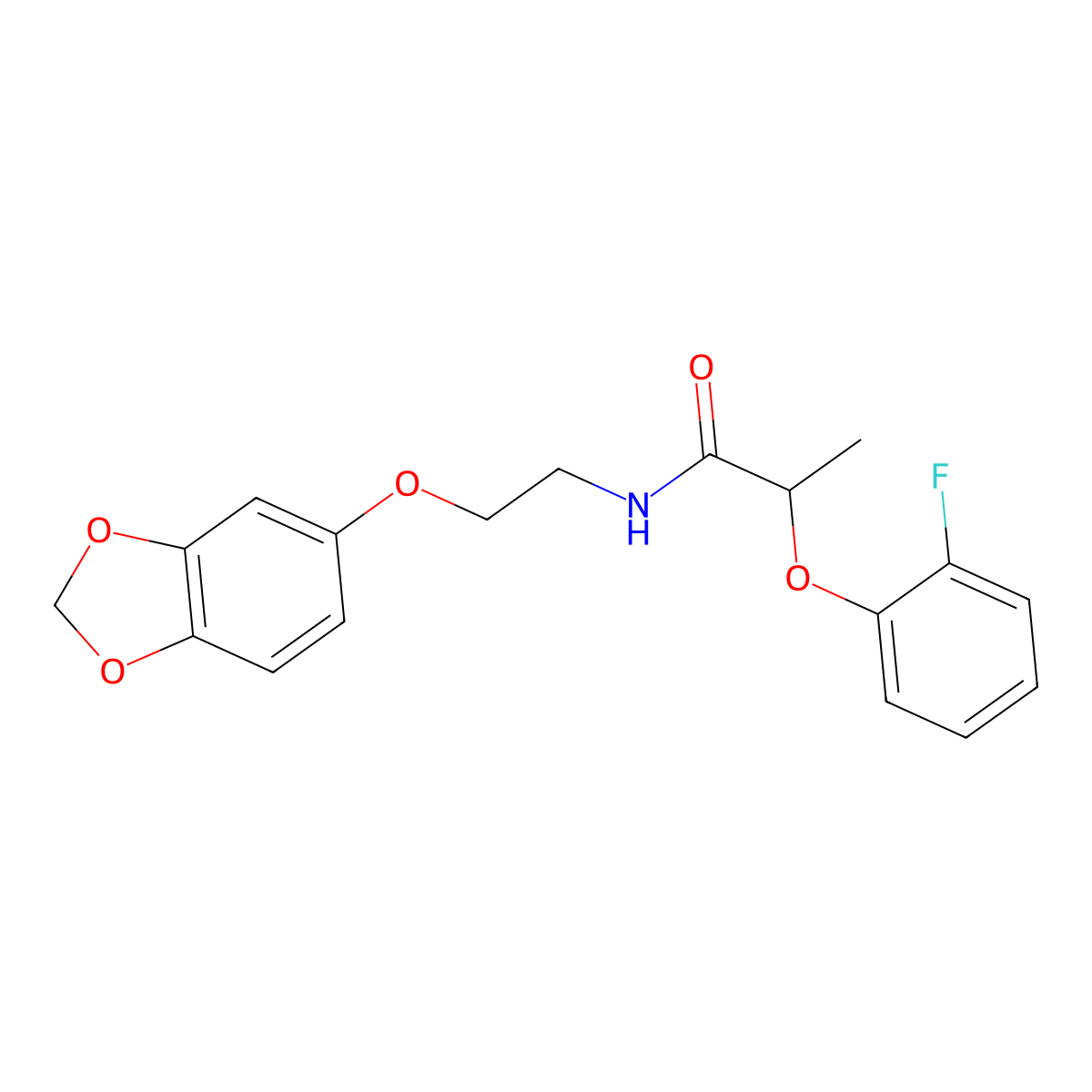 N-(2-(benzo[d][1,3]dioxol-5-yloxy)ethyl)-2-(2-fluorophenoxy)propanamide molecular structure, CAS 1172336-79-6