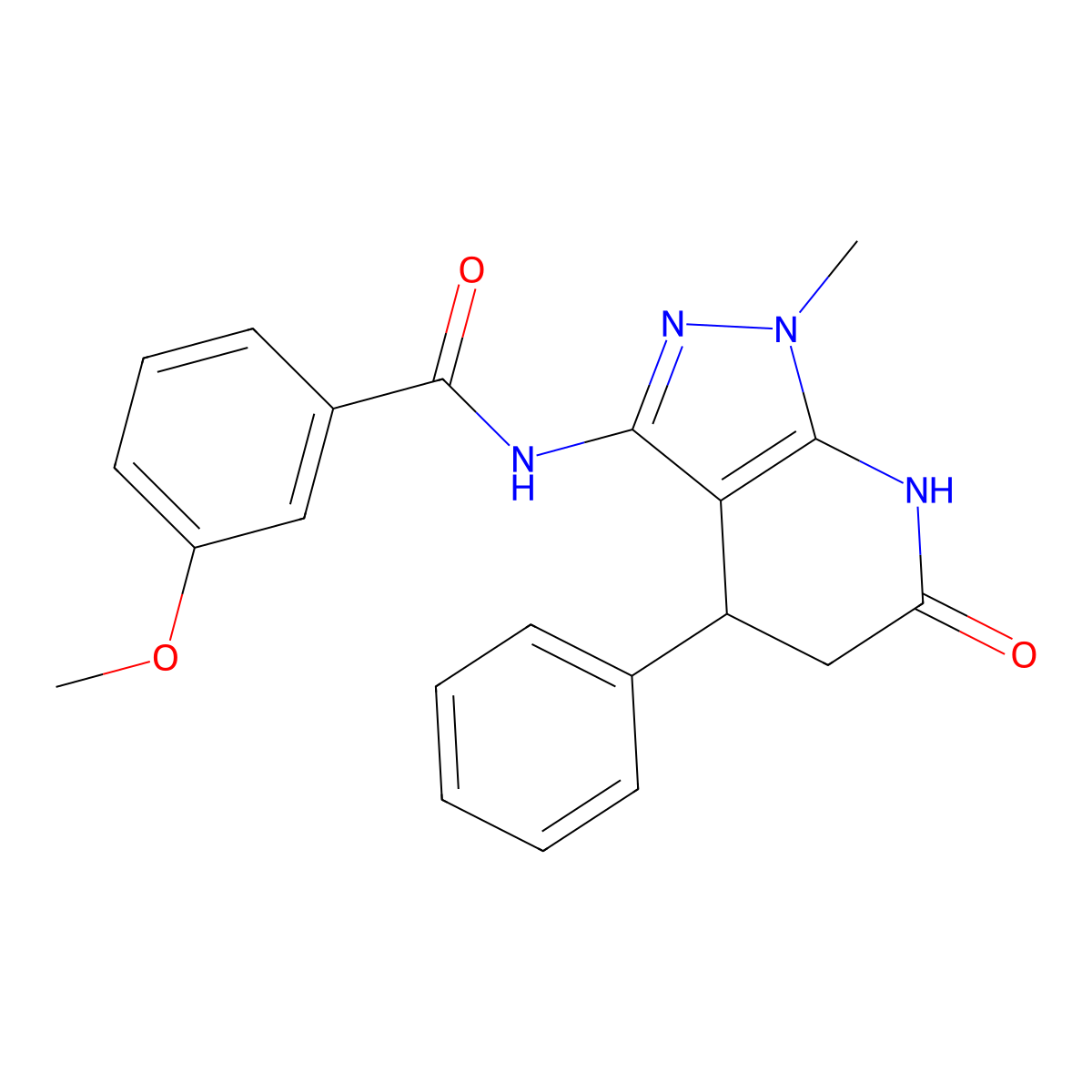 3-methoxy-N-(1-methyl-6-oxo-4-phenyl-4,5,6,7-tetrahydro-1H-pyrazolo[3,4-b]pyridin-3-yl)benzamide molecular structure, CAS 1172337-00-6