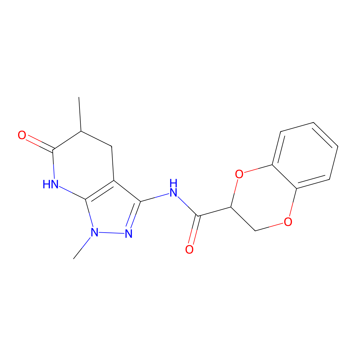 N-(1,5-dimethyl-6-oxo-4,5,6,7-tetrahydro-1H-pyrazolo[3,4-b]pyridin-3-yl)-2,3-dihydrobenzo[b][1,4]dioxine-2-carboxamide molecular structure, CAS 1172337-43-7