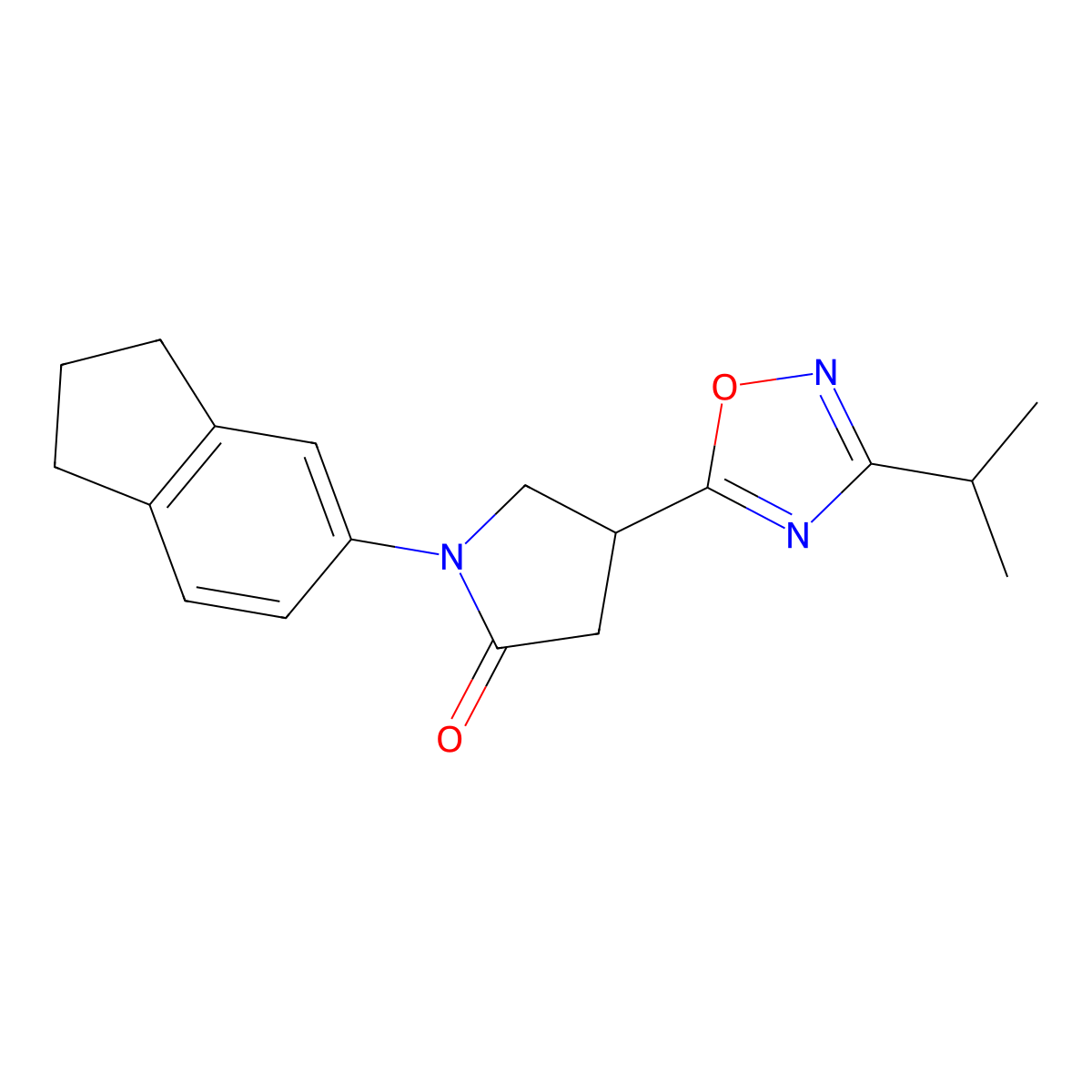 1-(2,3-dihydro-1H-inden-5-yl)-4-(3-isopropyl-1,2,4-oxadiazol-5-yl)pyrrolidin-2-one molecular structure, CAS 1172338-04-3
