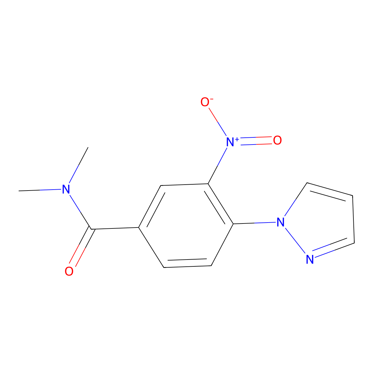 N,N-dimethyl-3-nitro-4-(1H-pyrazol-1-yl)benzenecarboxamide molecular structure, CAS 1172338-63-4