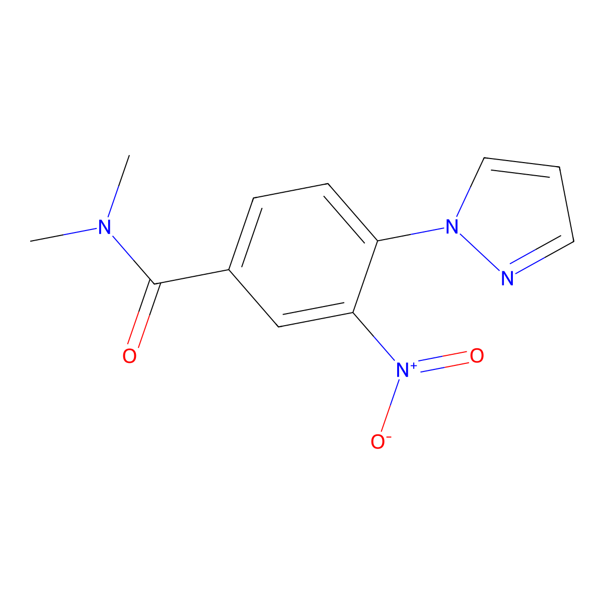N,N-dimethyl-3-nitro-4-(1H-pyrazol-1-yl)benzenecarboxamide molecular structure, CAS 1172338-63-4